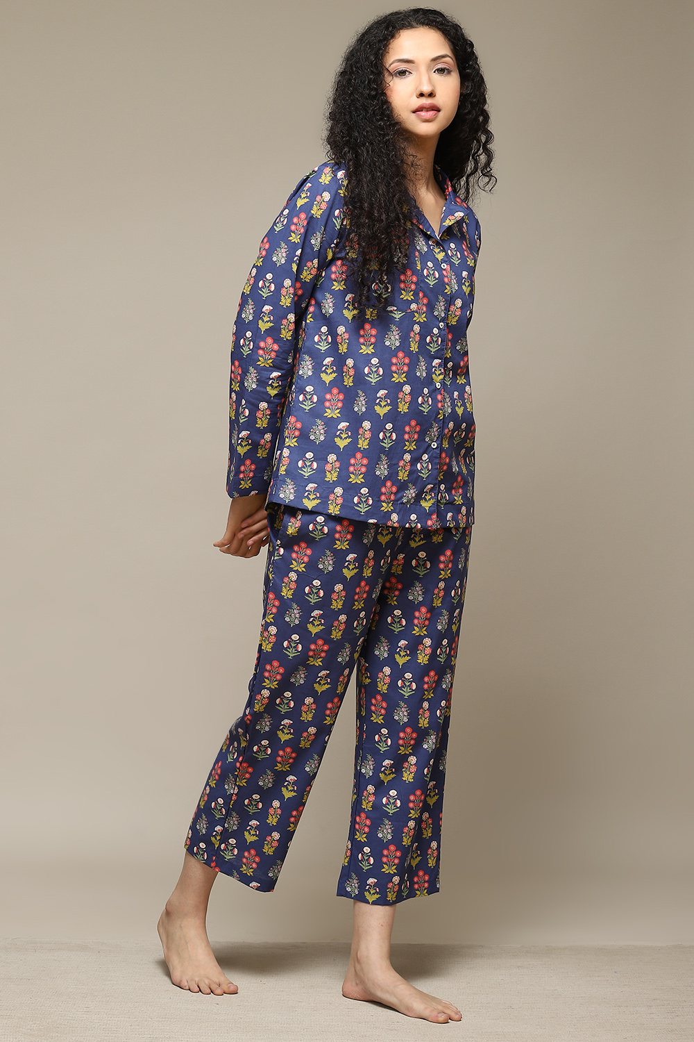 Navy Cotton Printed 2 Piece Sleepwear Set image number 5