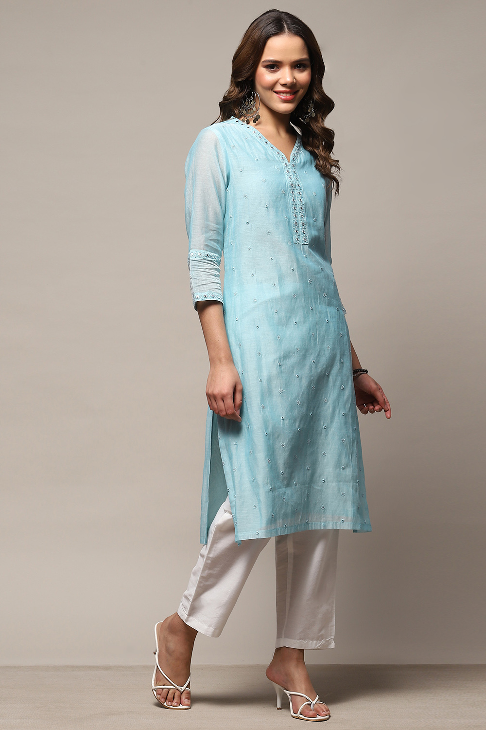 Blue Polyester Asymmetric Kurta image number 4