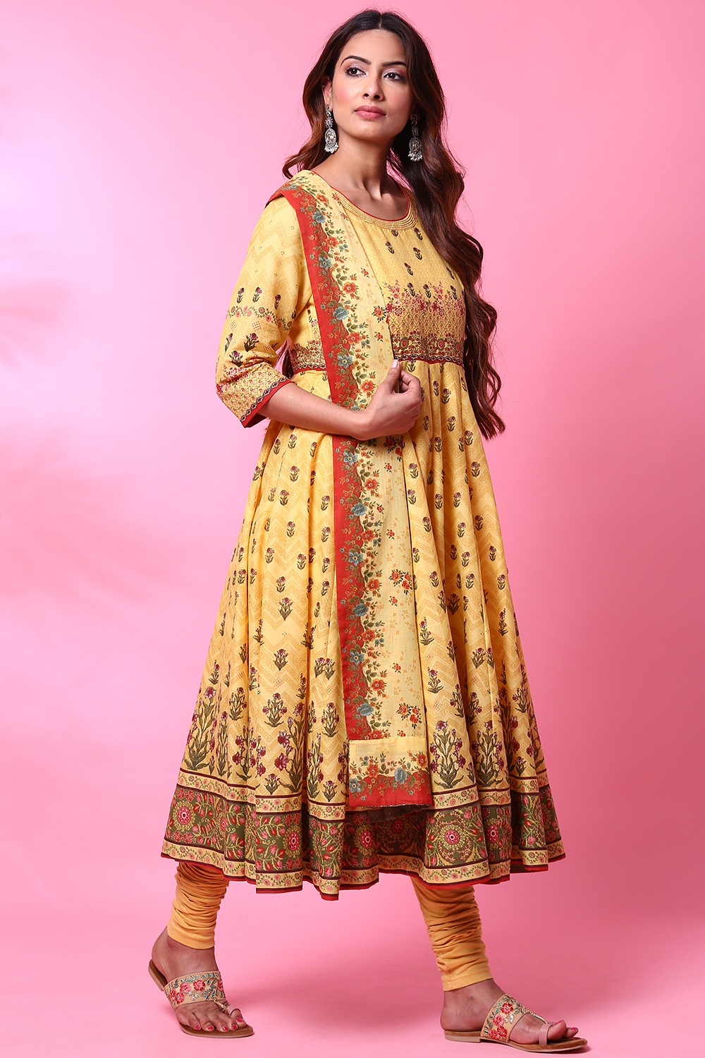 Yellow Cotton Anarkali Suit image number 4