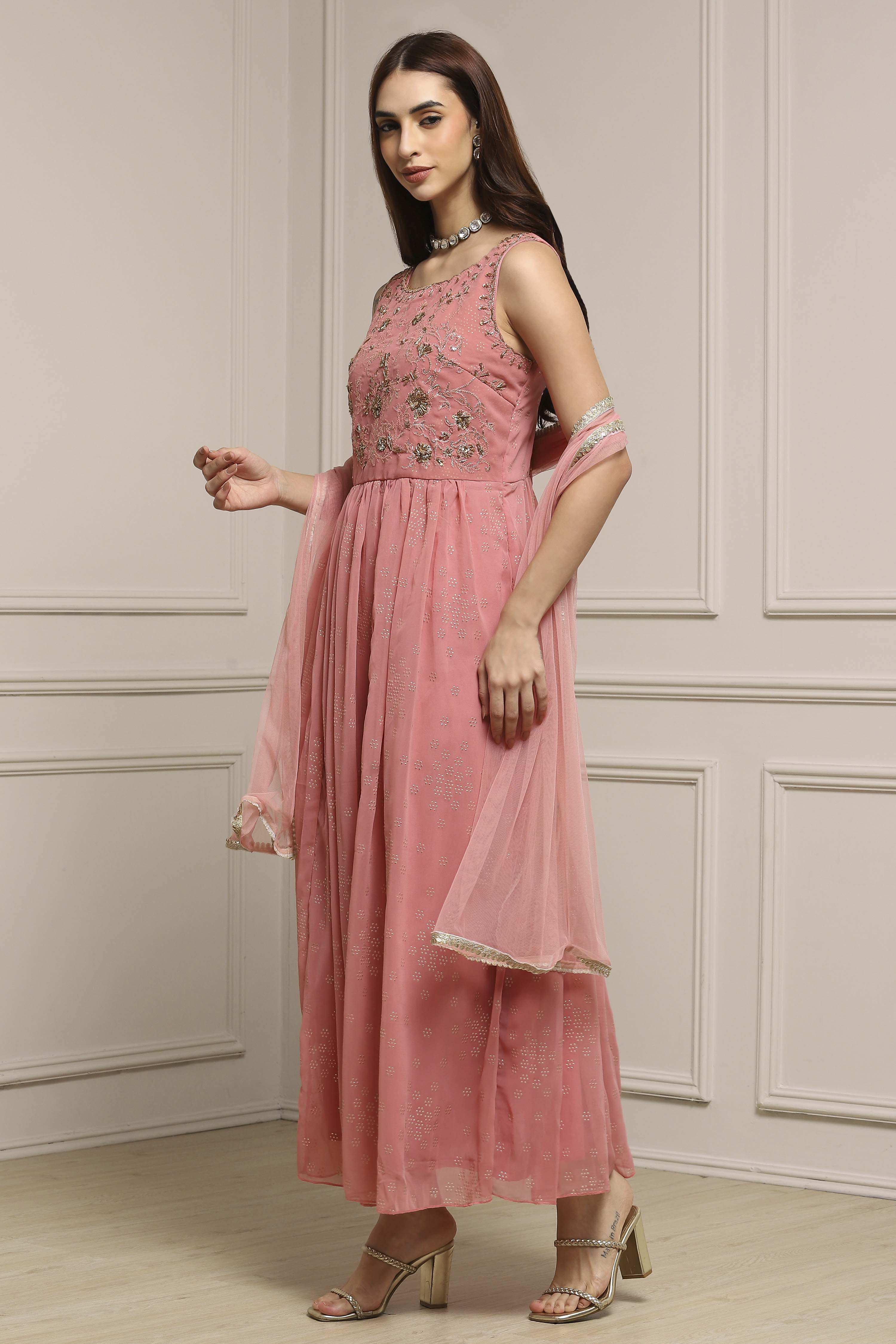 Black Polyester Flared Solid Dress image number 2