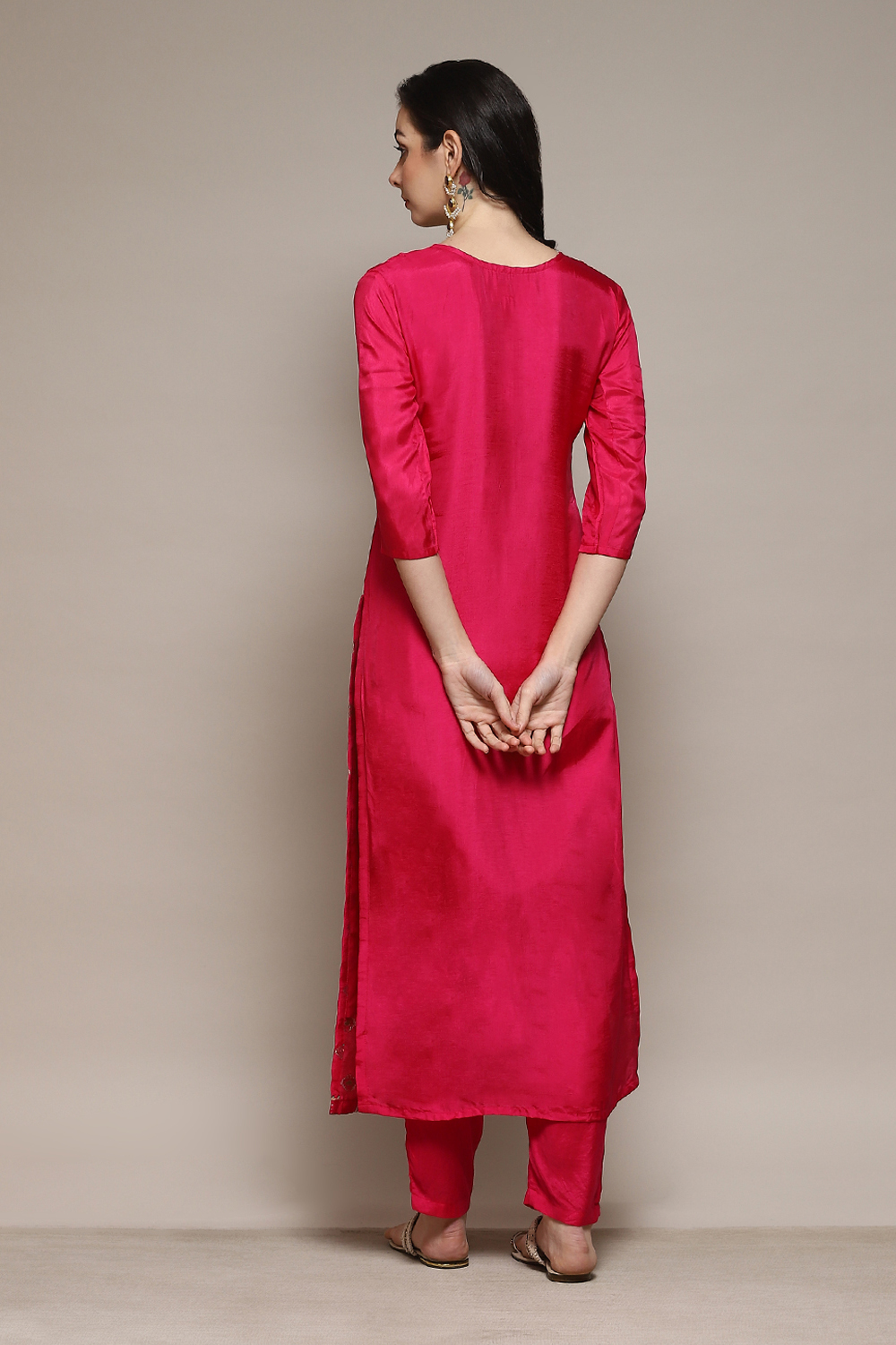 Dark Pink Banarasi Silk Machine Embroidered Unstitched Suit Set image number 4