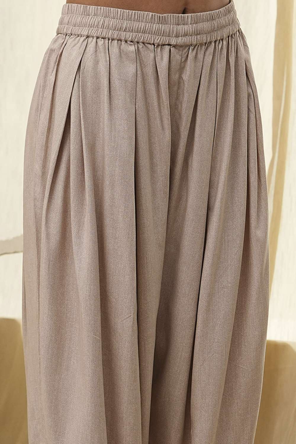 Beige Solid Straight Palazzos image number 1