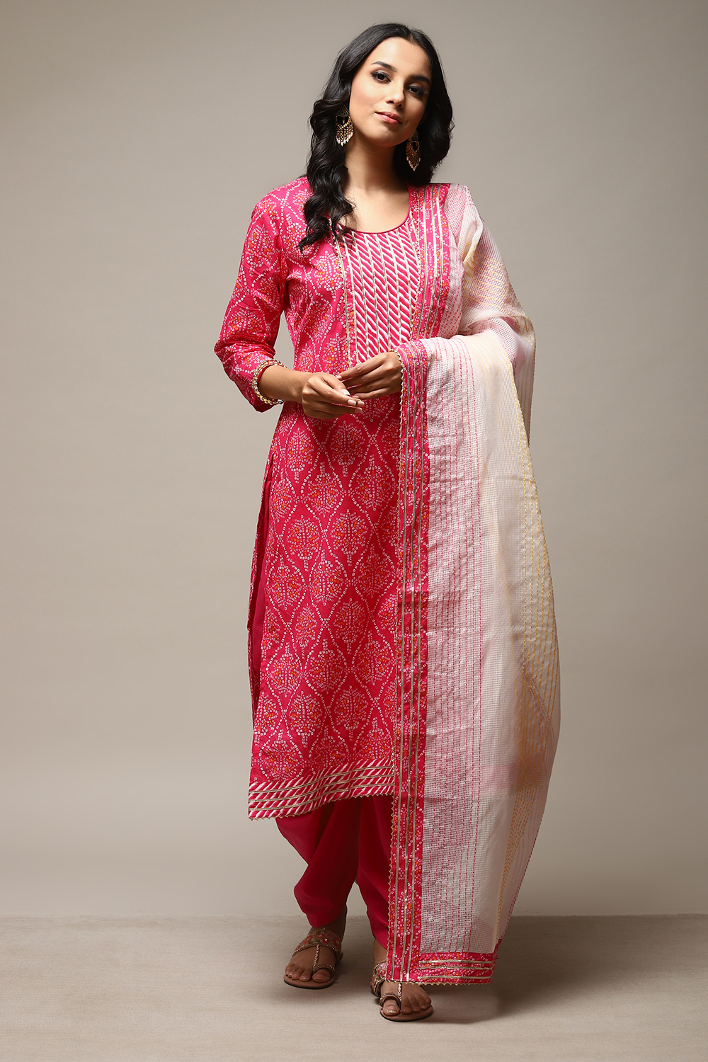 Pink Cotton Hand Block Print Unstitched Suit Set image number 8