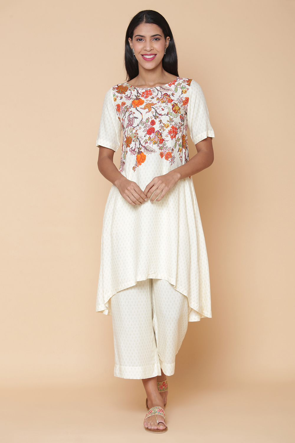 Navy Rayon Asymmetric Kurta Palazzo Suit Set image number 0