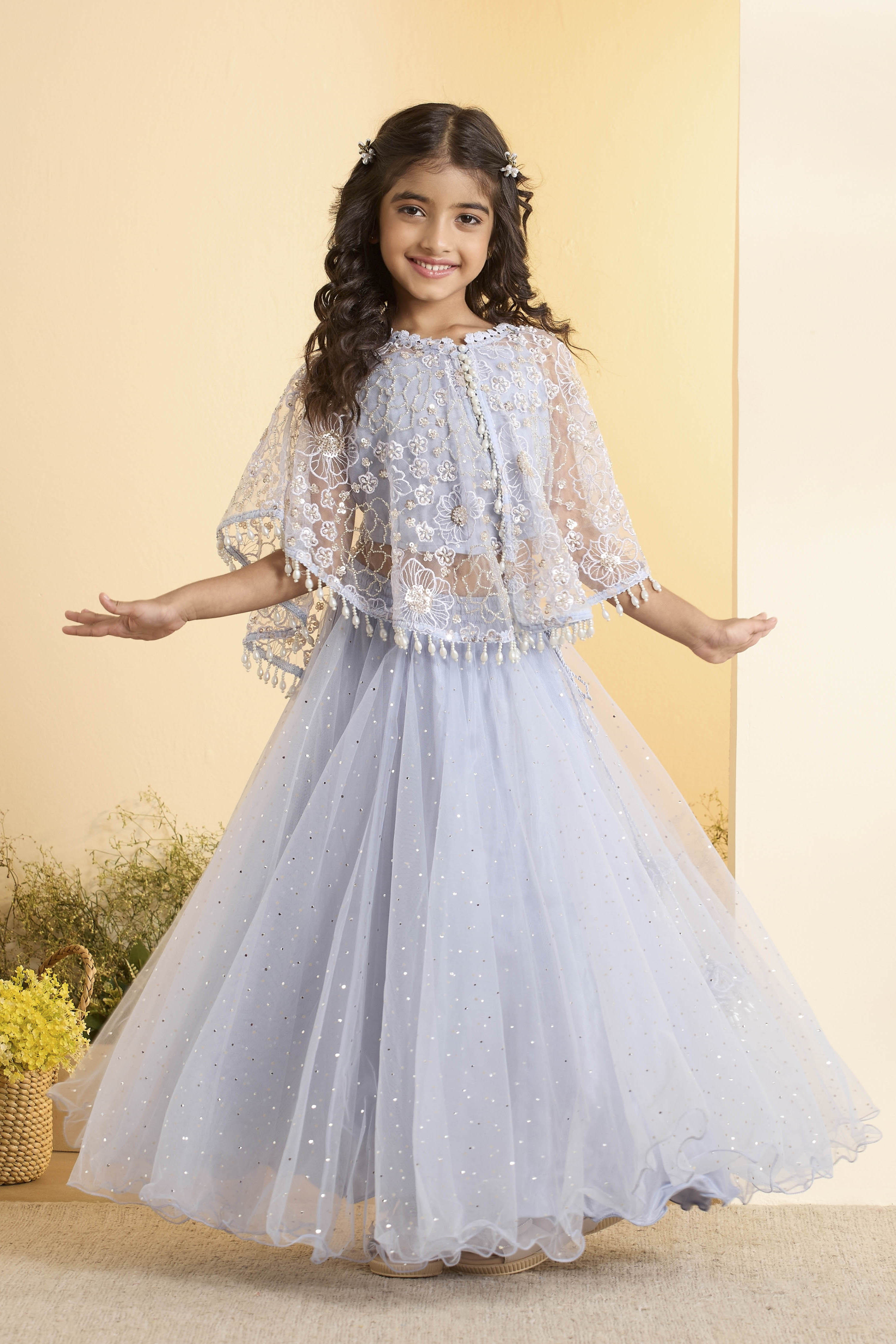 Lavender Nylon Flared Lehenga Set image number 6