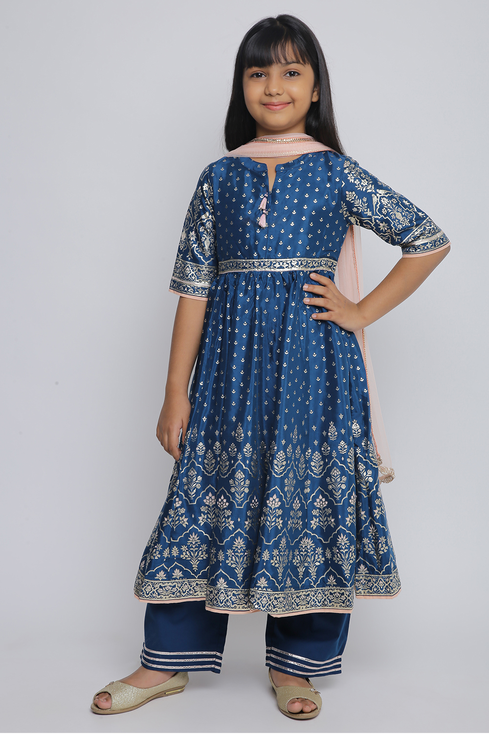 Blue Viscose Anarkali Straight Kurta Palazzo Suit Set image number 2