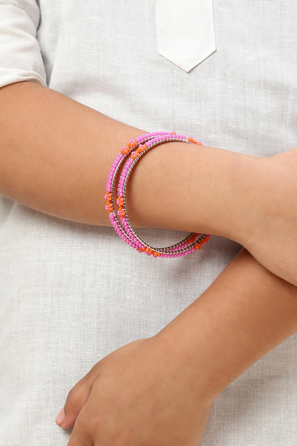 Pink Orange Metal & Beads Kids Bangles image number 2