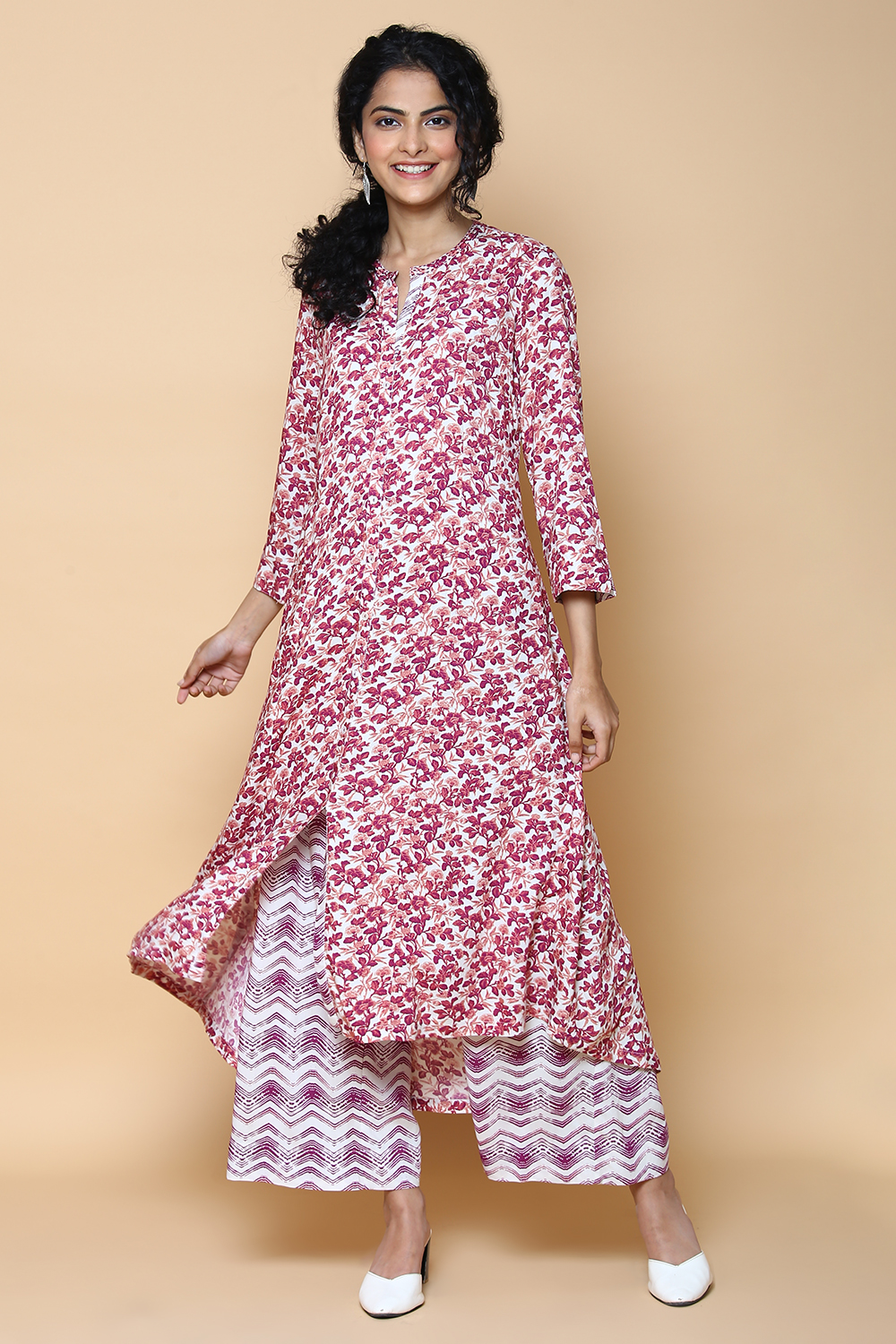 Magenta Rayon Straight Kurta Pants Set image number 0