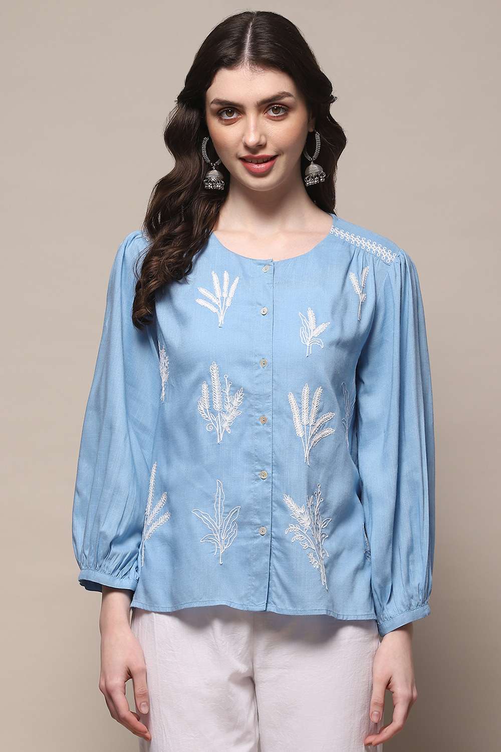 Powder Blue Rayon Straight Kurti image number 5