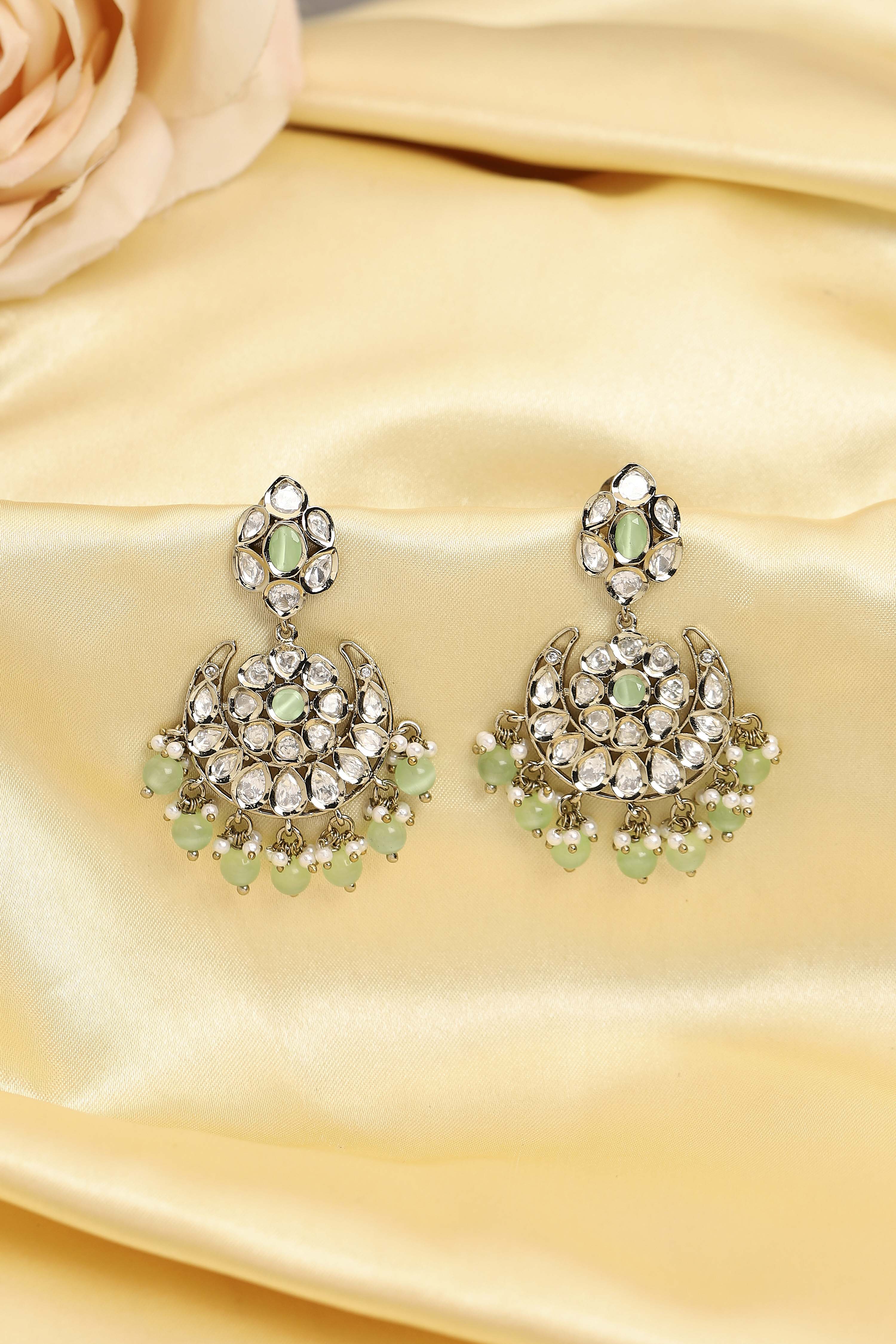 Green Gold Plated Studded Drop Earrings image number 0
