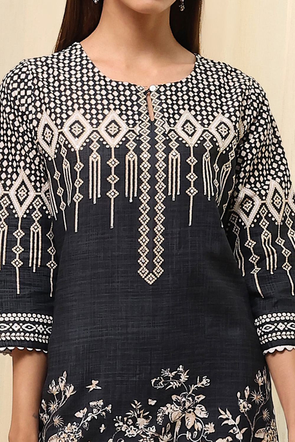 Black Cotton Straight Kurta image number 1