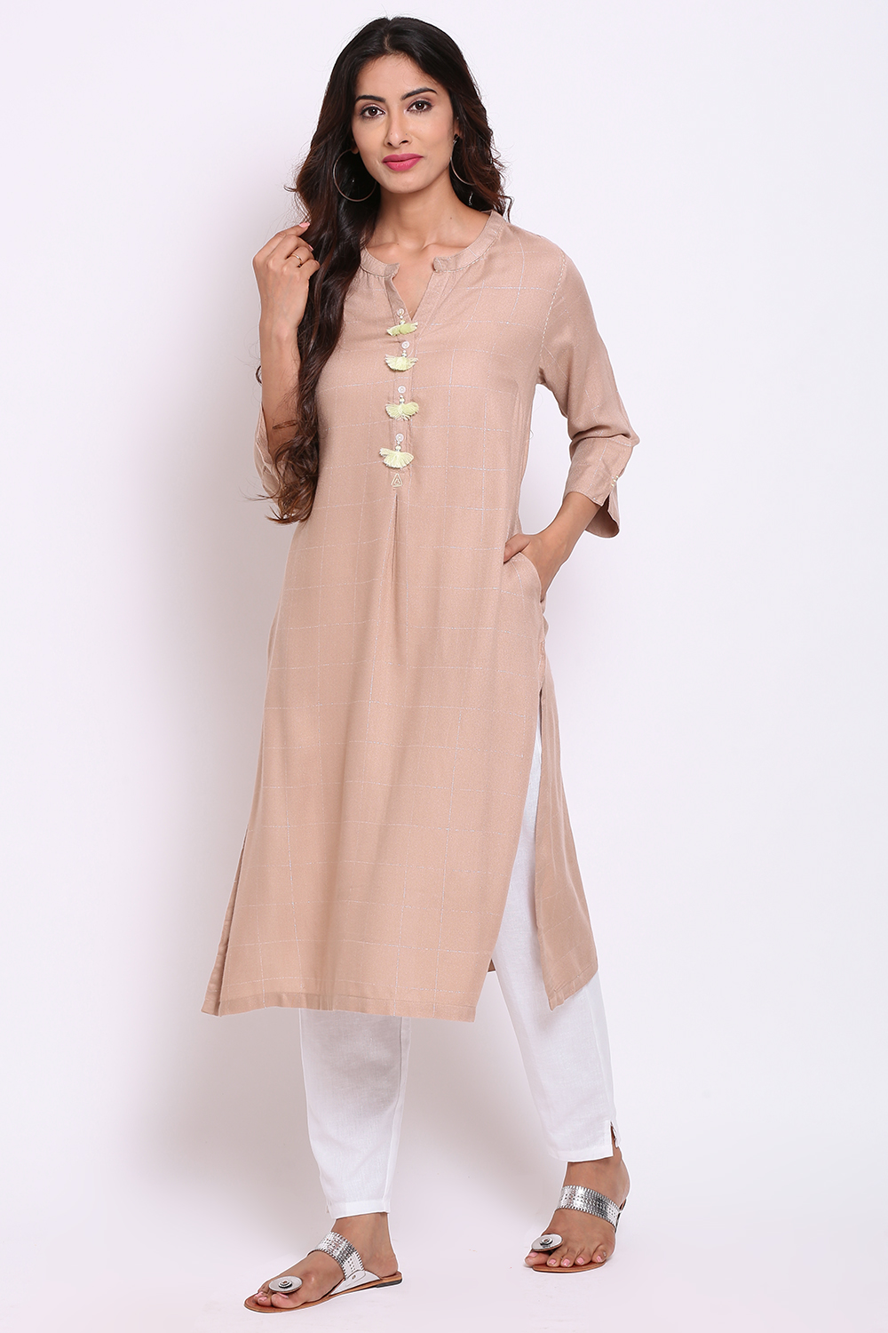 Beige Rayon Straight Kurta image number 2