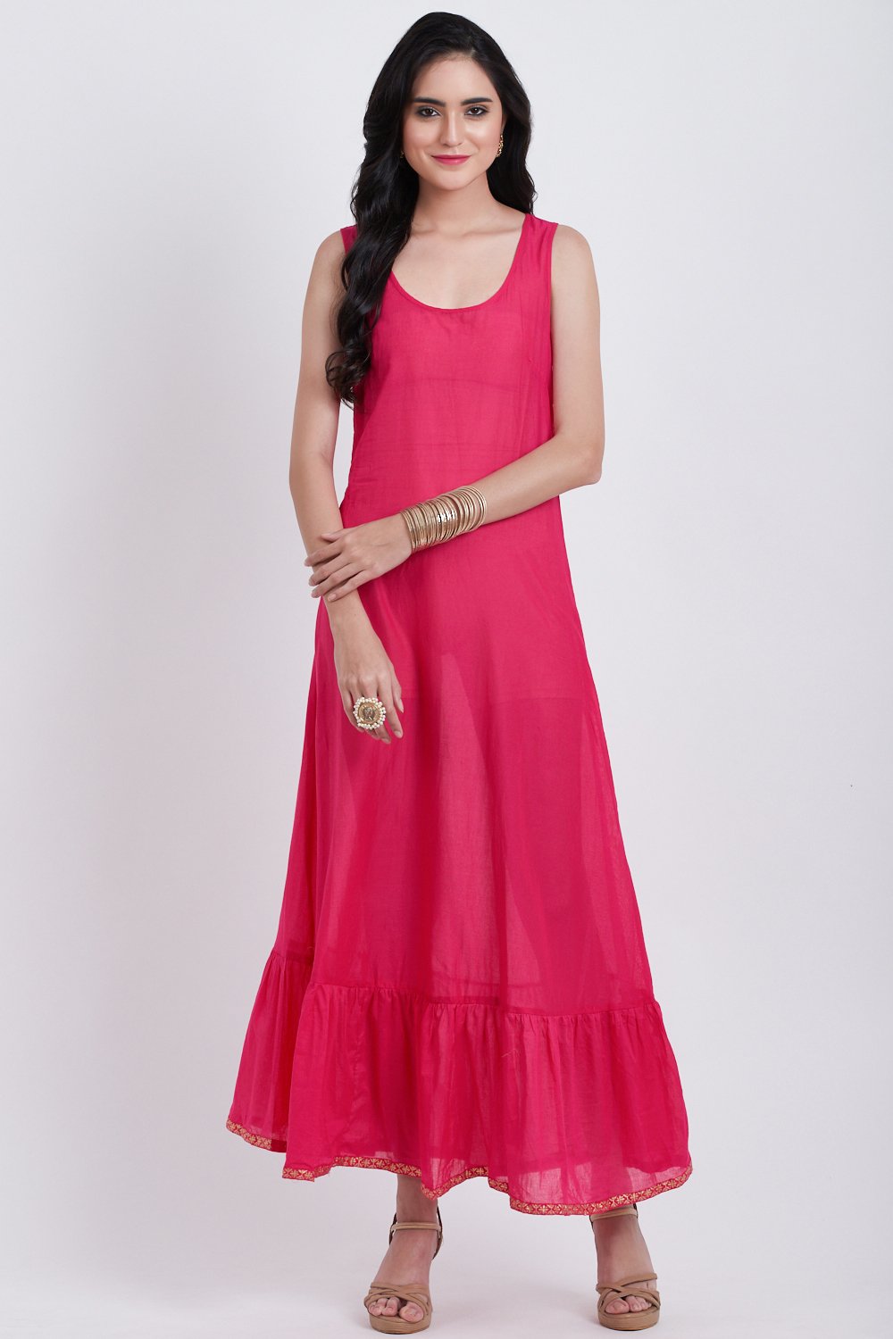 Fuchsia Cotton Flared Printed Kurta image number 2