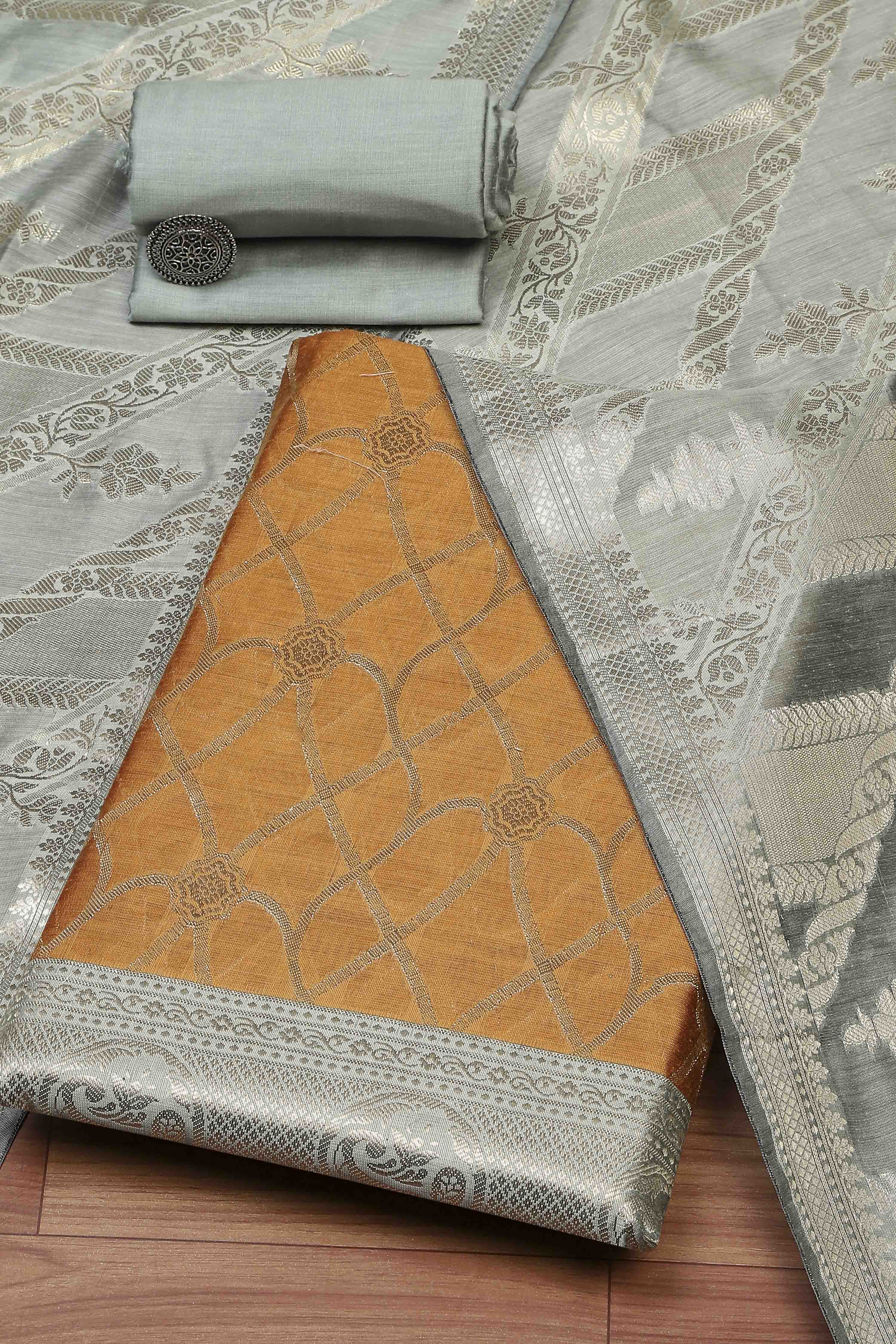 Black Cotton Printed Embroidered Unstitched Suit Set image number 0