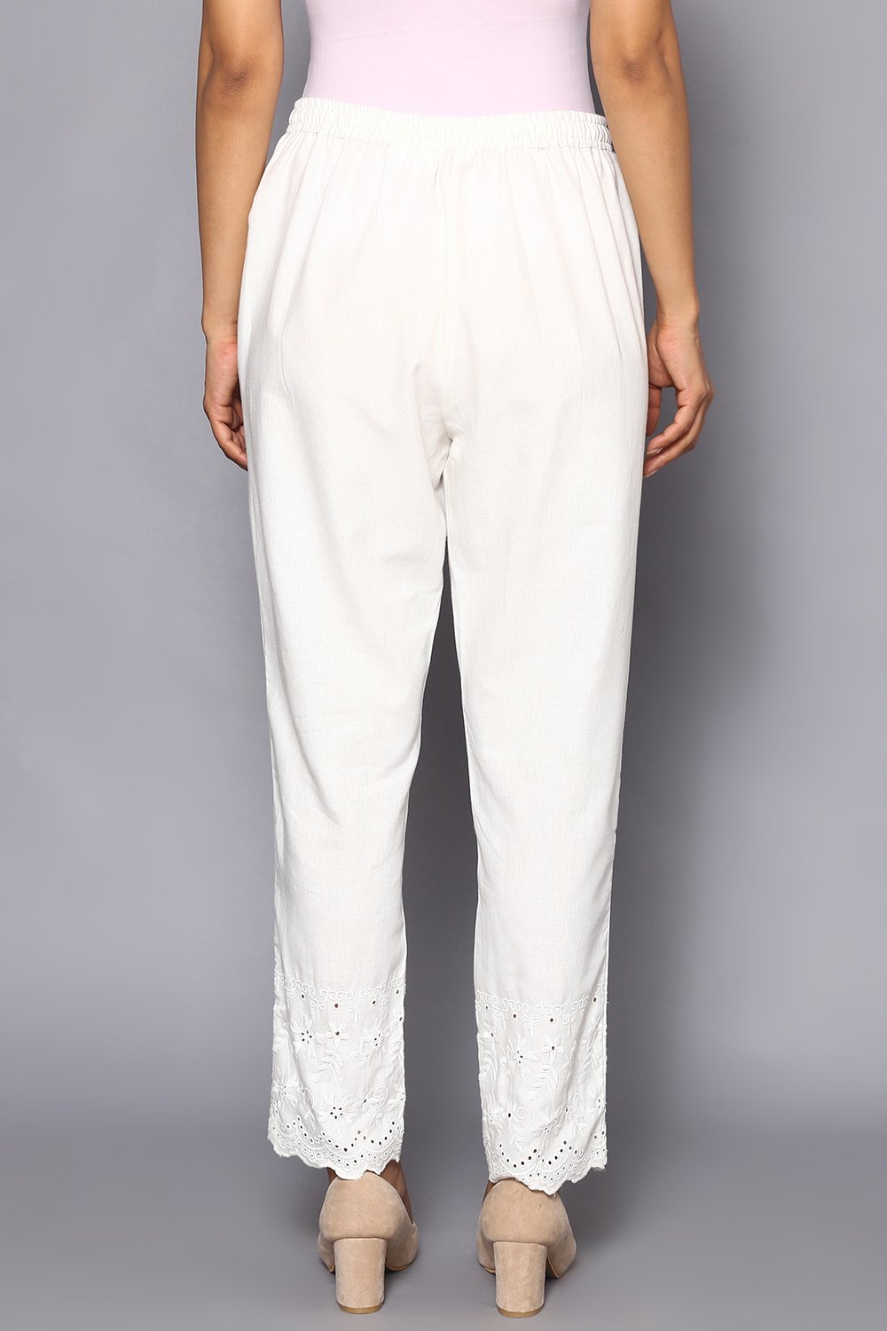 Off White Cotton Flax Regular Pants image number 5
