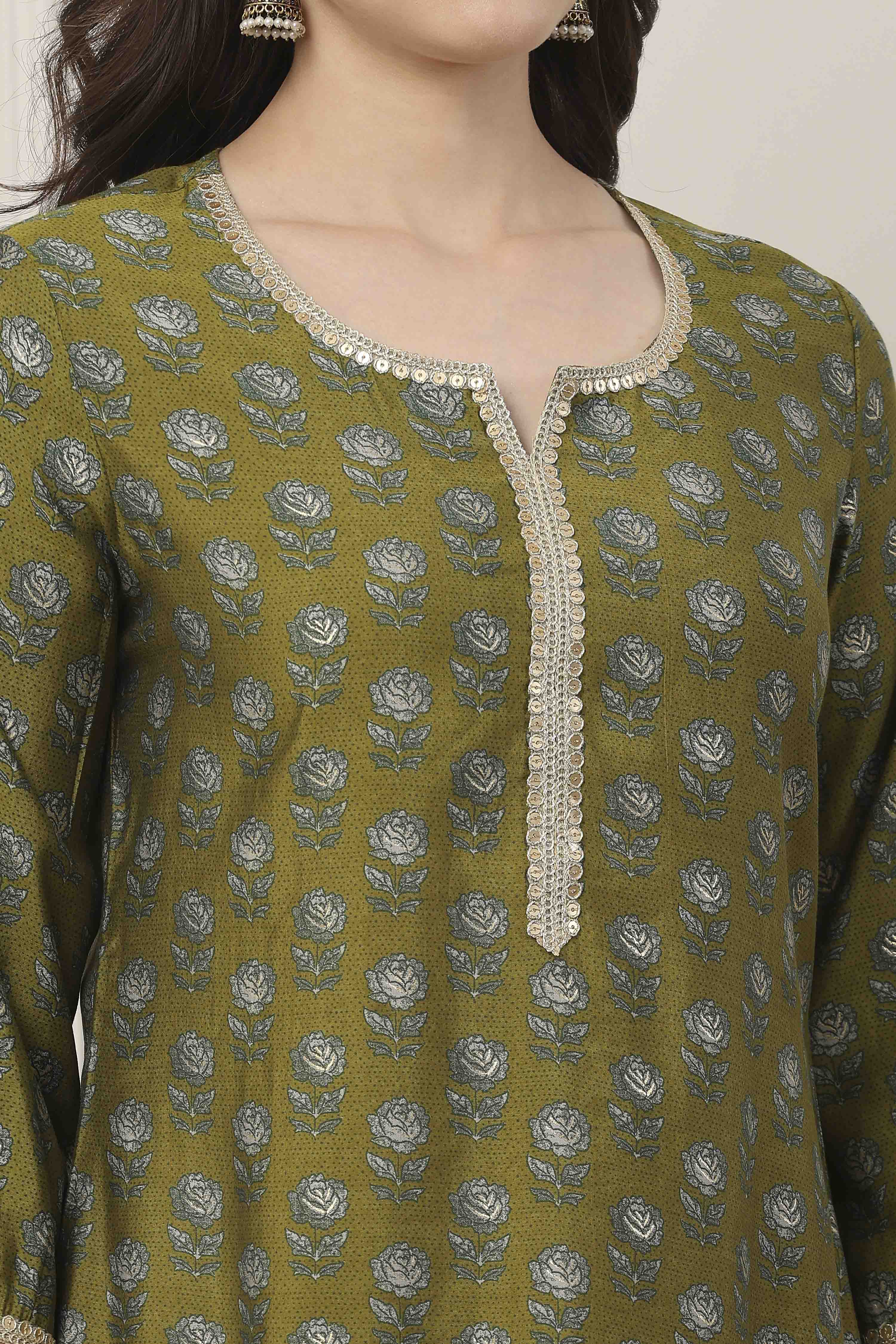 Orange All-Over Floral Printed Straight Kurta image number 1
