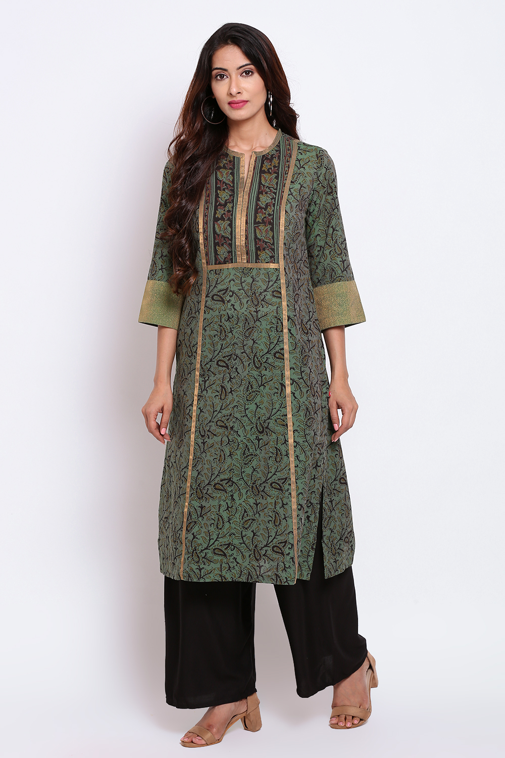 Teal Green A-Line Kalamkari Printed Kurta image number 2