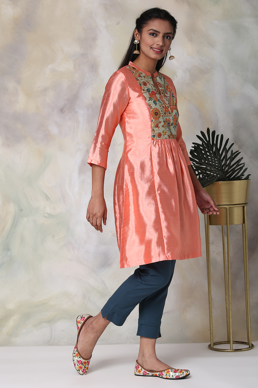 Peach Art Silk Solid Kurti image number 3