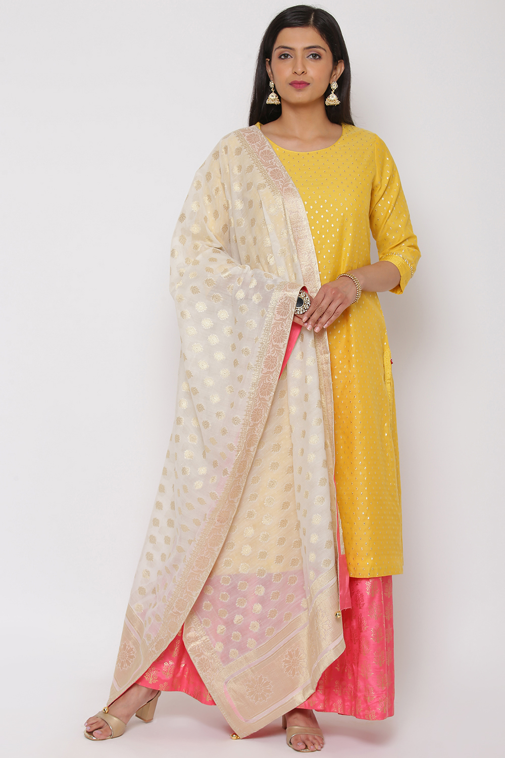 Yellow Poly Cotton Kurta Sharara Suit Set image number 0