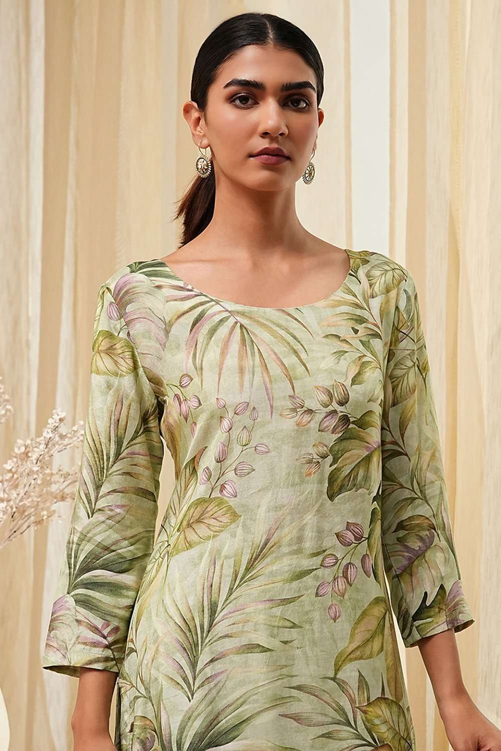 Pink Modal Floral Printed Straight Kurta Set image number 2