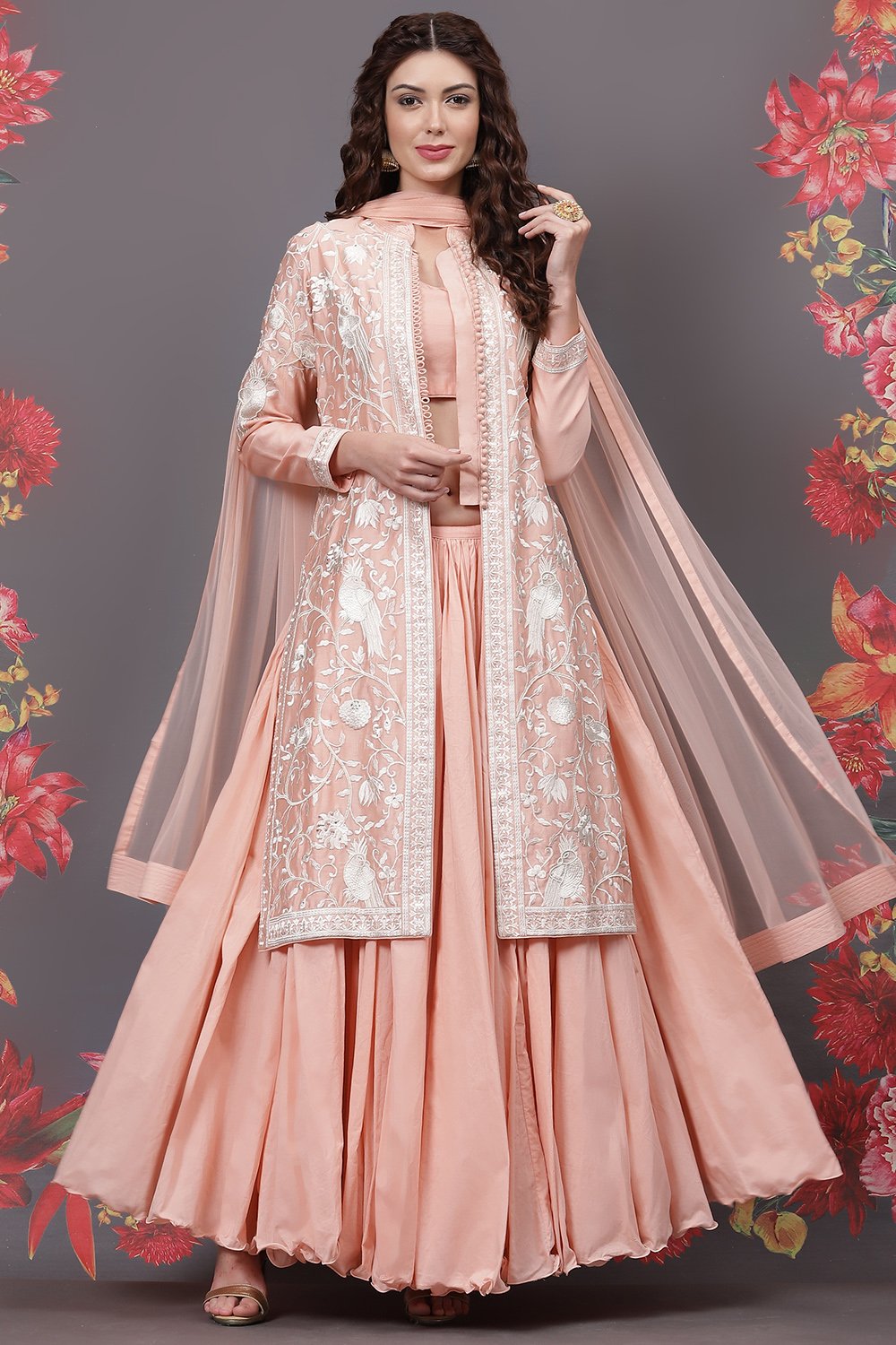 Rohit Bal Peach Cotton Silk Straight Yarndyed Suit Set image number 0