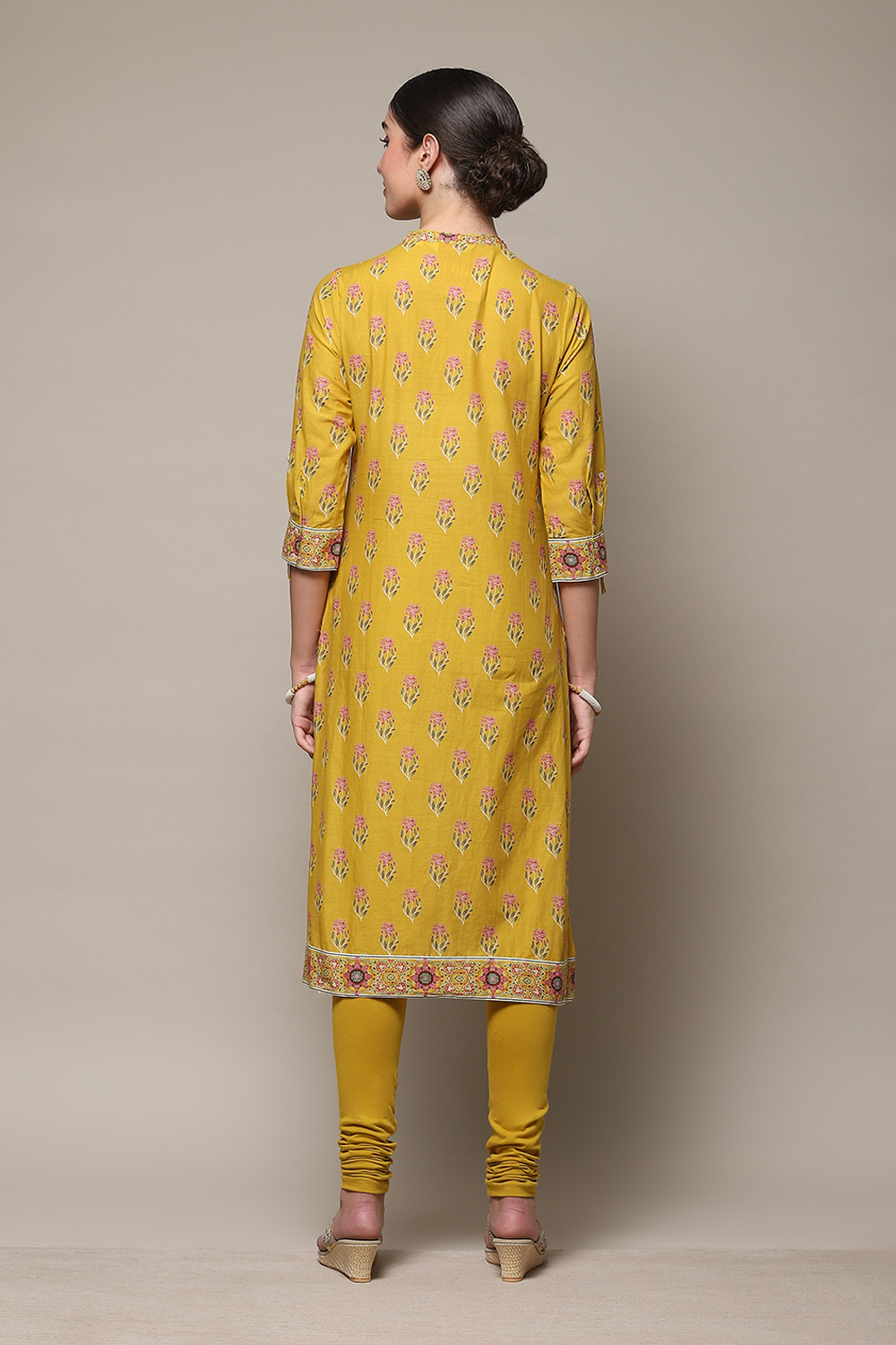 Black Cotton Straight Kurta Churidar Suit Set image number 4