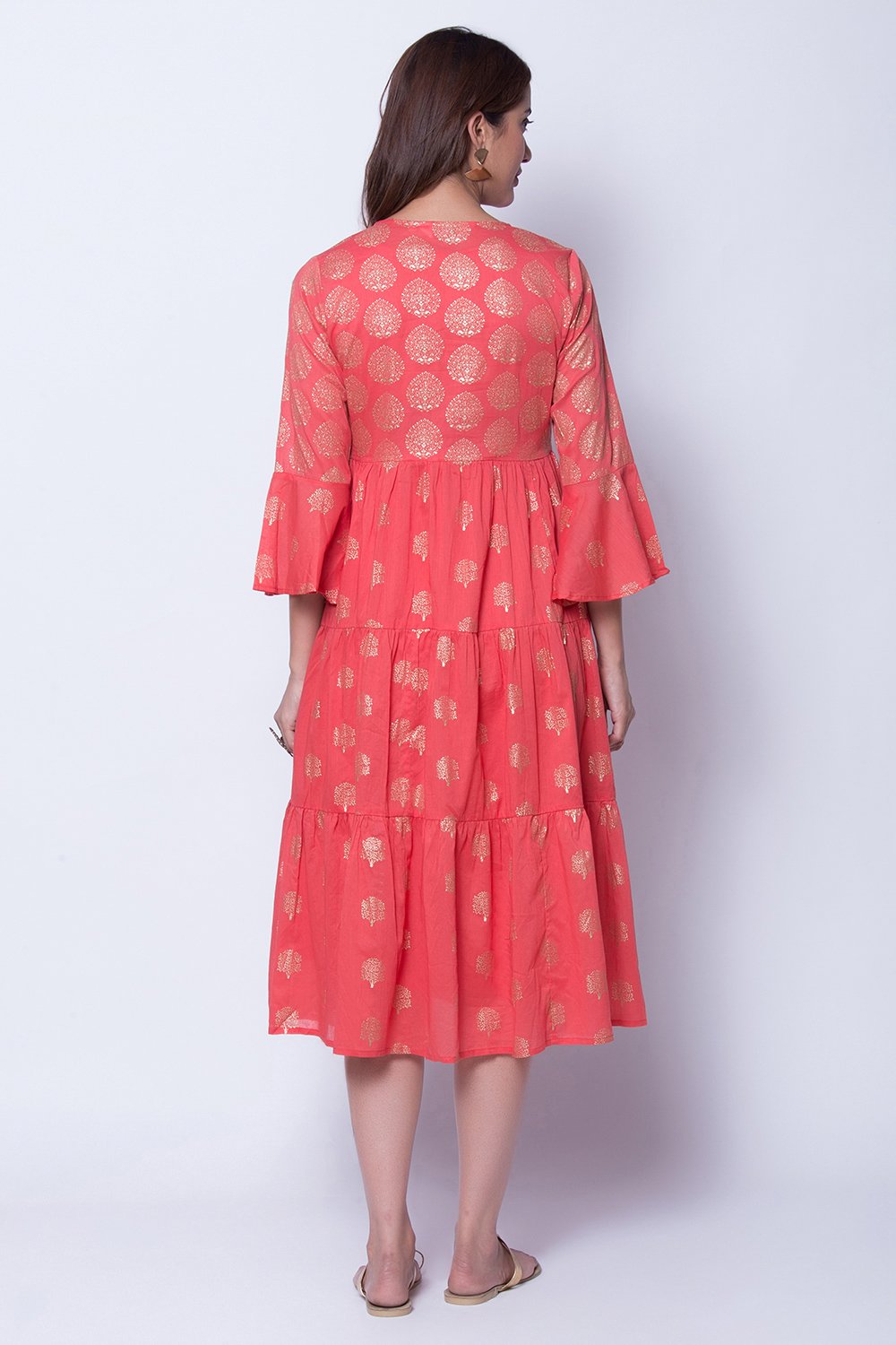Coral Cotton Front Open Printed Kurta Dress image number 4