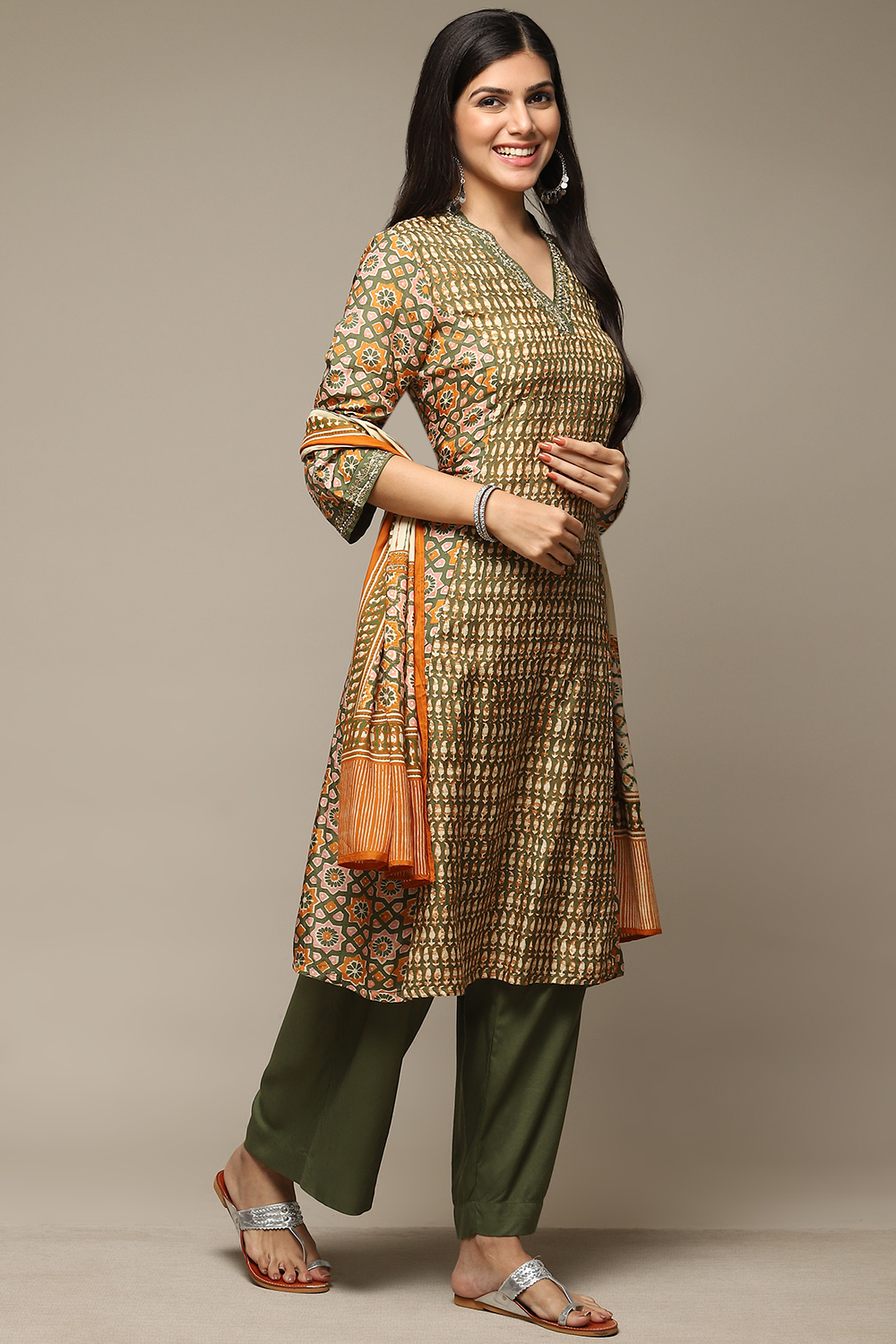 Green Modal A-Line Kurta Palazzo Suit Set image number 6