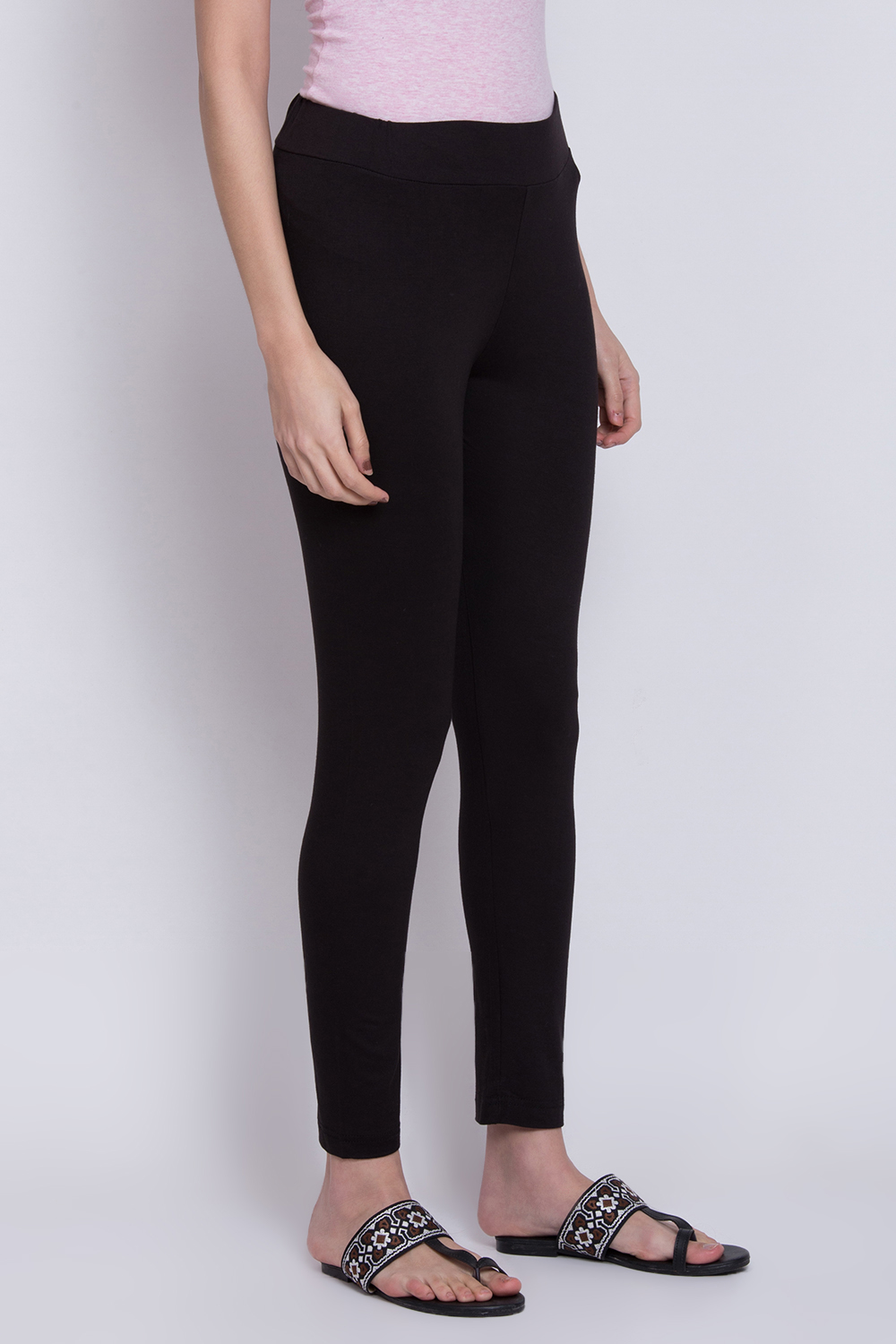 Black Viscose & Lycra Leggings image number 3