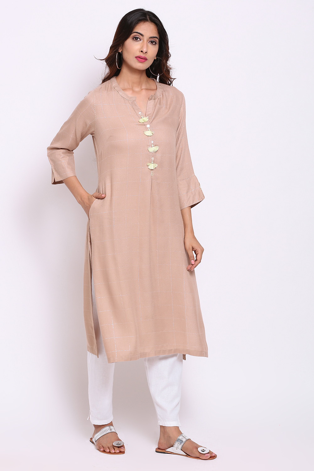 Beige Rayon Straight Kurta image number 3