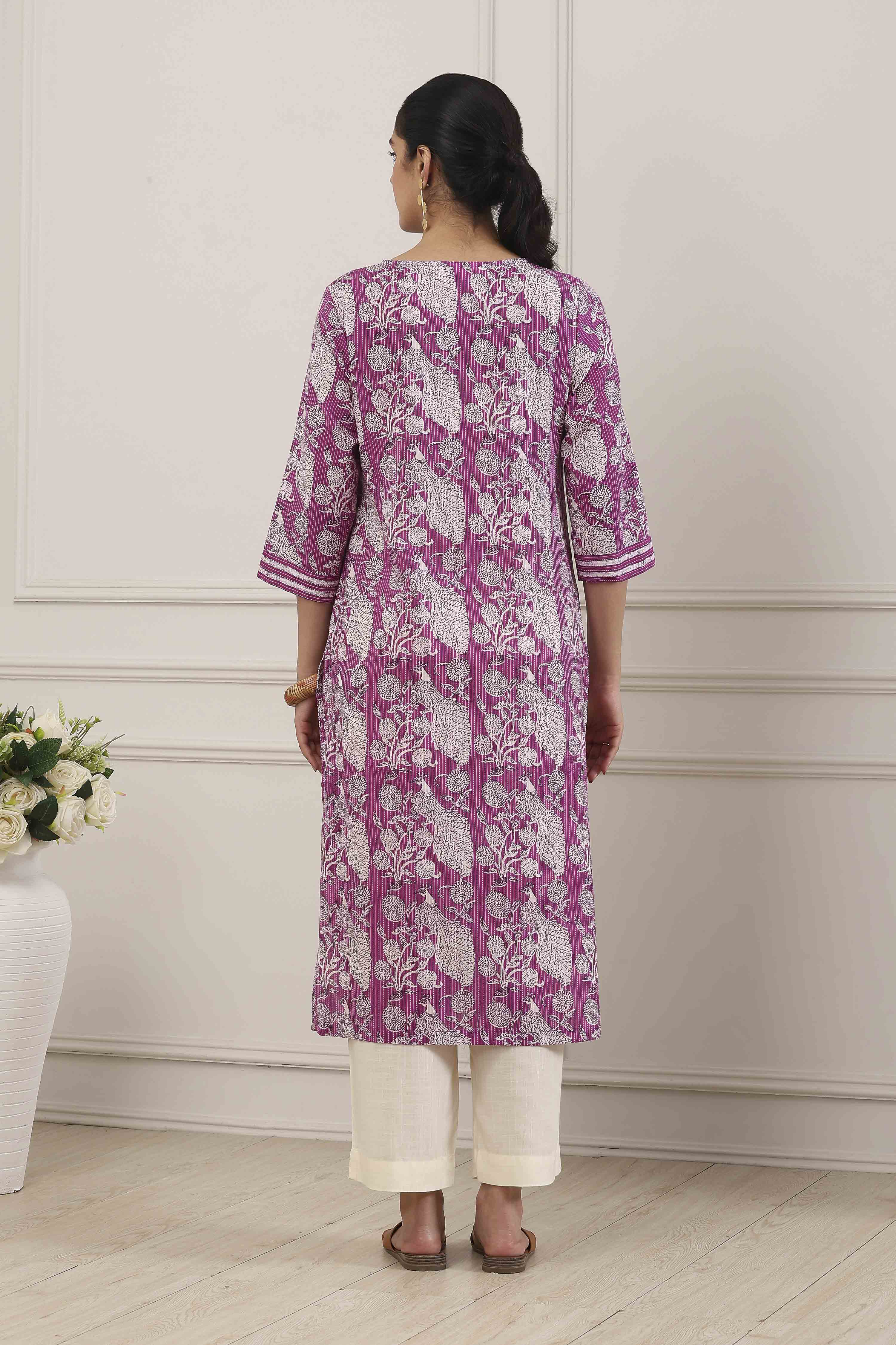 Purple Cotton Straight Kurta image number 3