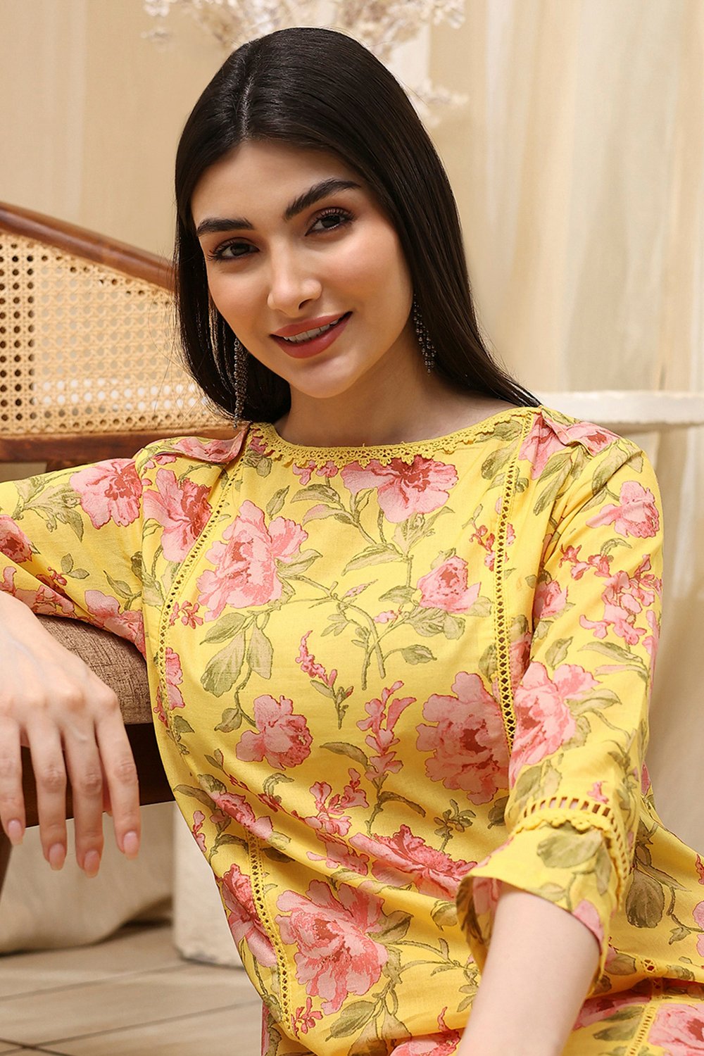 Pink Cotton Straight Printed Kurta image number 1