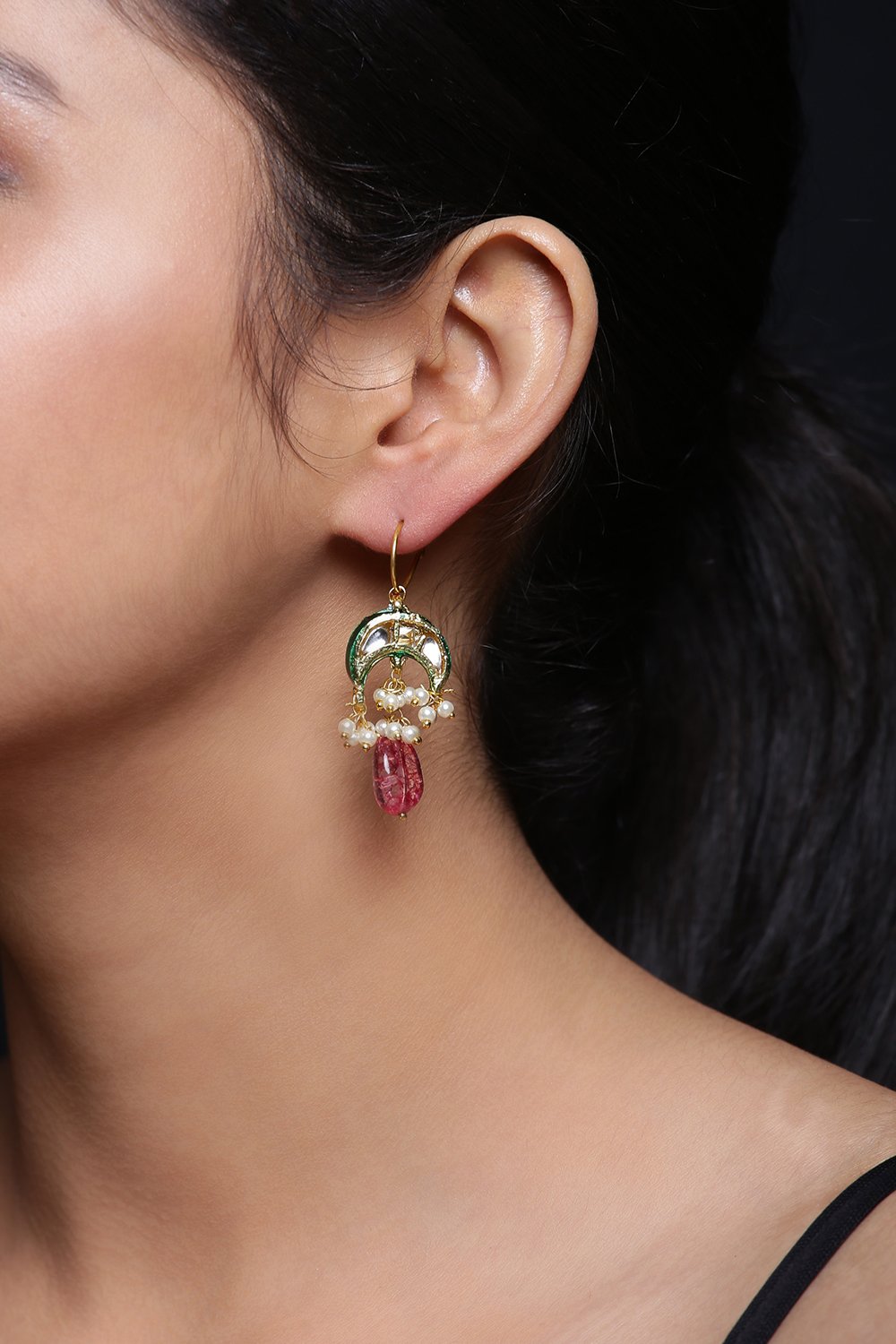 Kundan and enamel pink and blue earrings image number 0