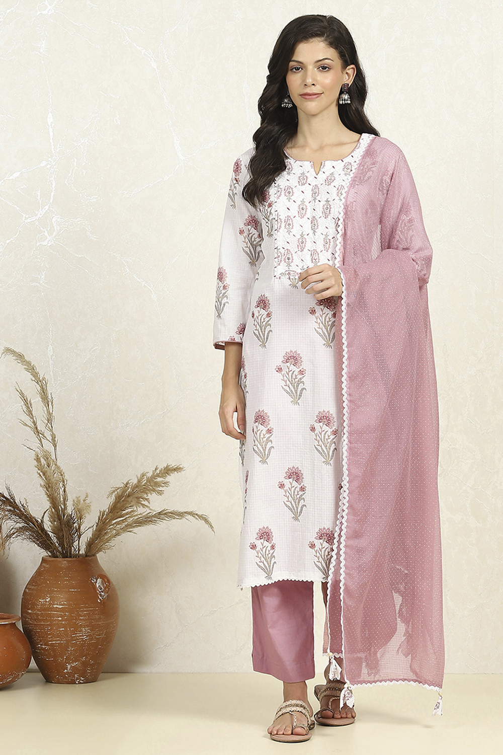Blue Cotton Unstitched Suit Set image number 7