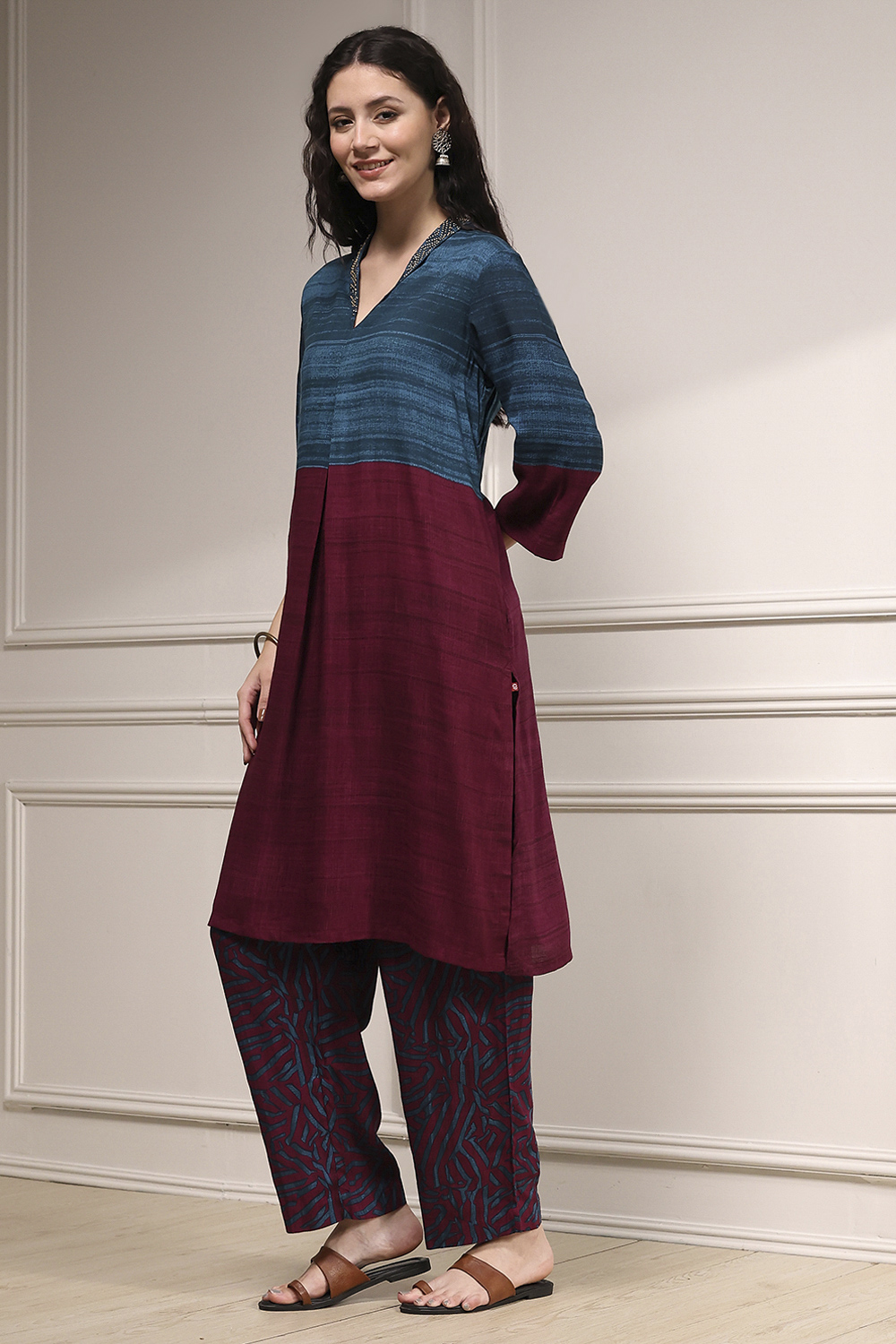 Teal Viscose Rayon Straight Printed Kurta Pants Set image number 3