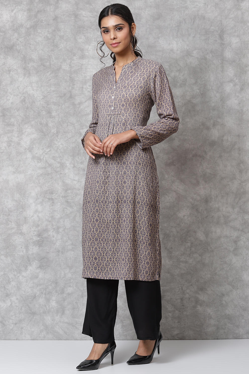 Smokey Blue A-Line Cotton Kurta image number 2