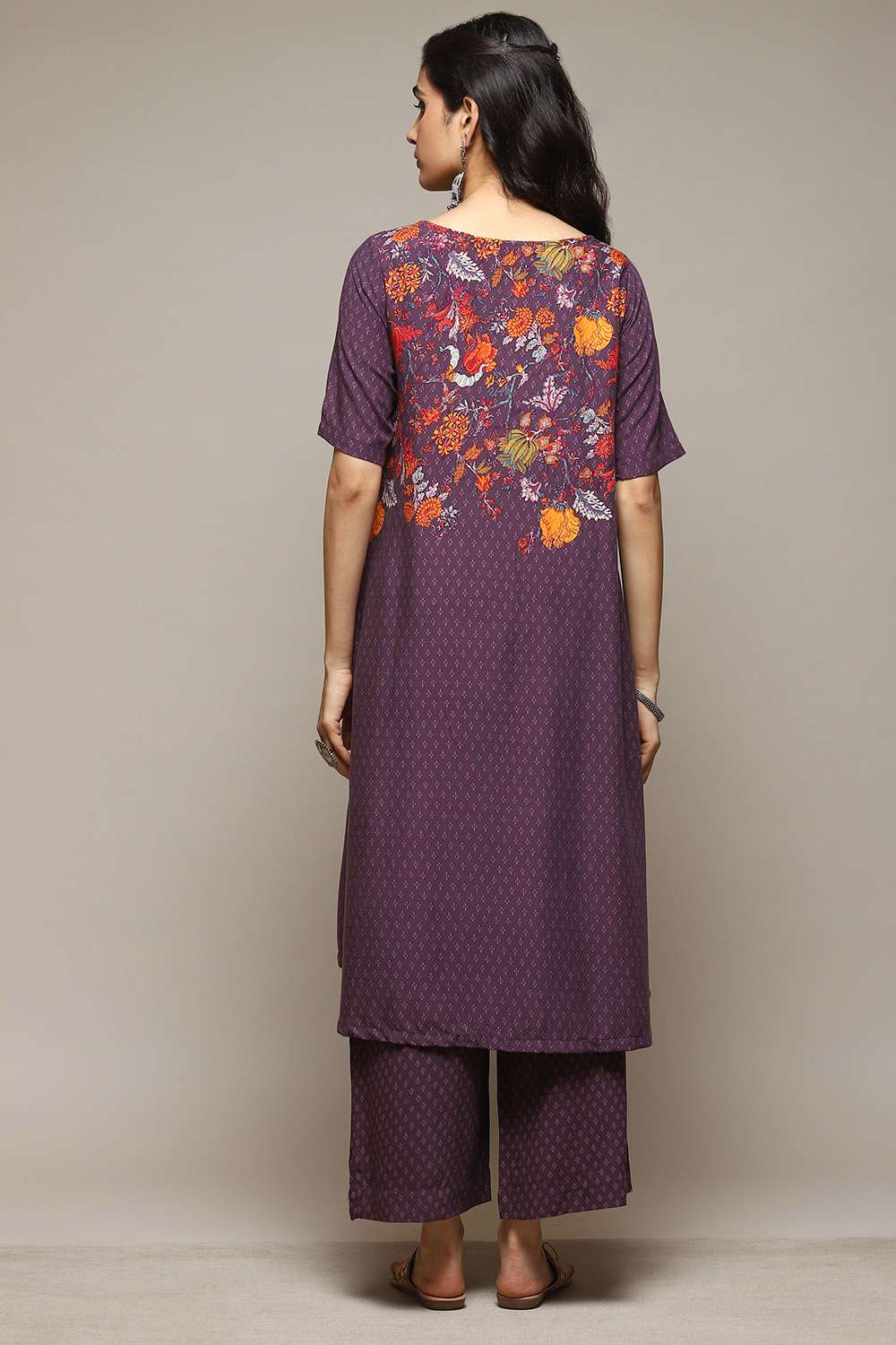 Purple Rayon Asymmetric Kurta Palazzo Suit Set