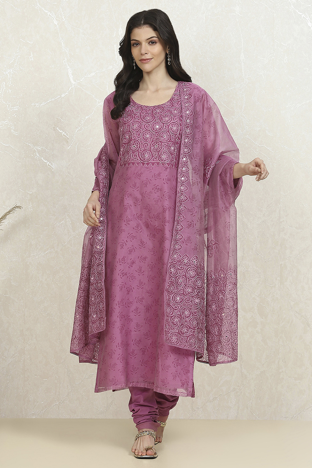 Mustard Net Hand Embroidered Unstitched Suit Set image number 1