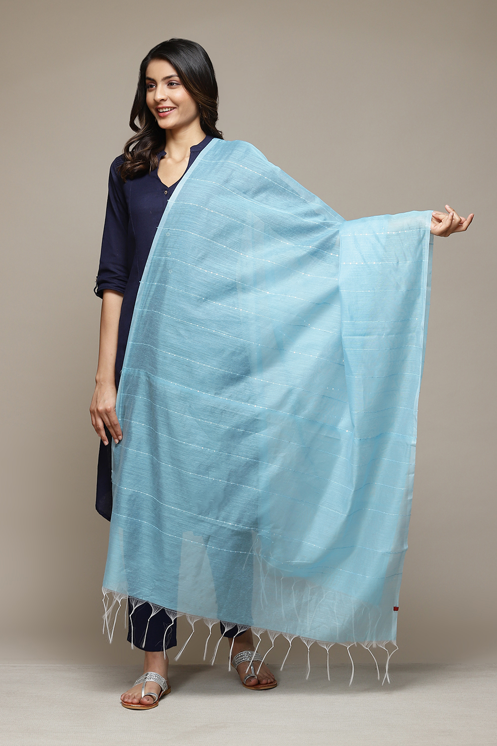 Turquoise Cotton Blend Dupatta image number 0