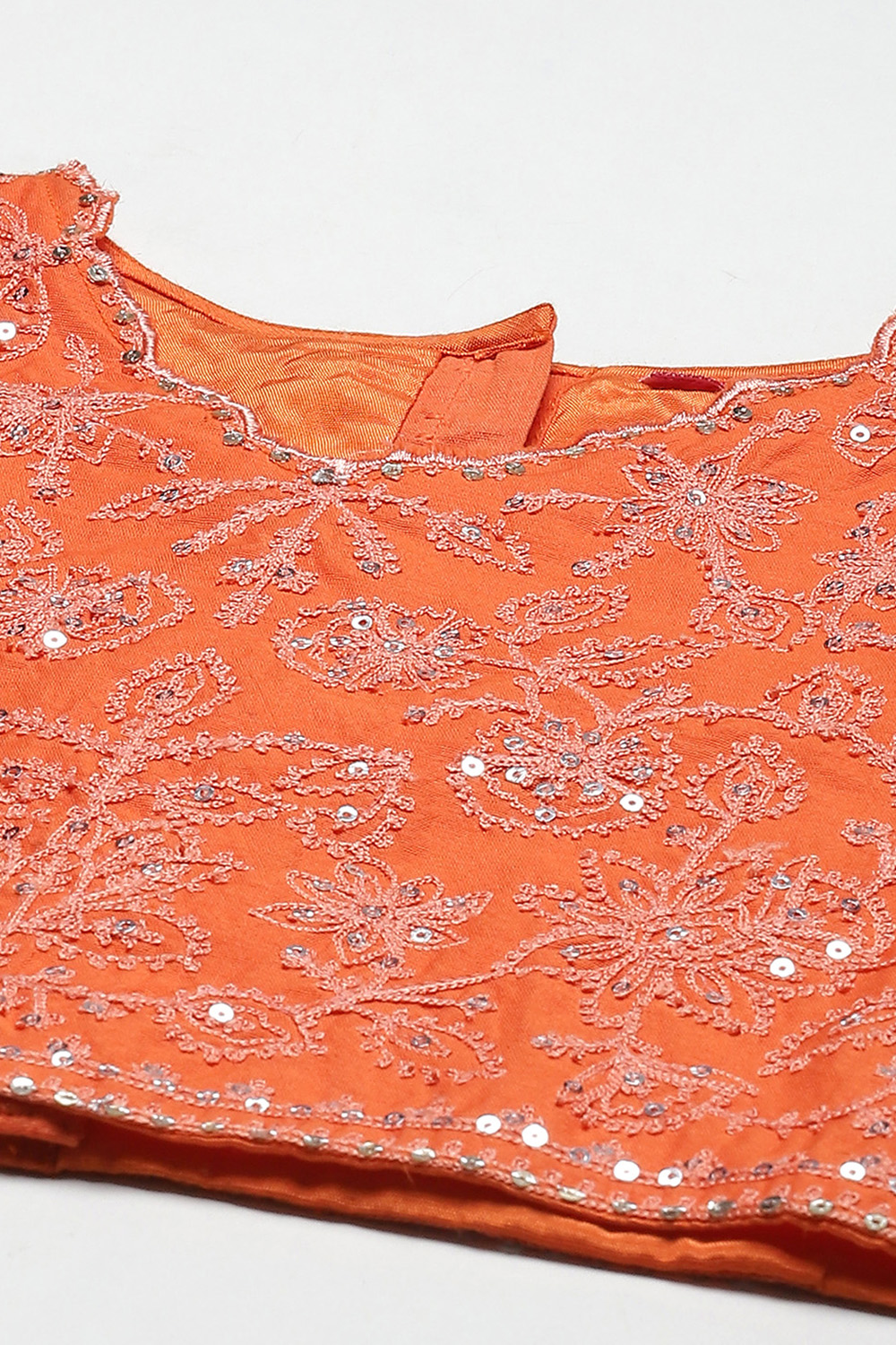 Orange Cotton Blend Short Top Lehenga Set image number 1