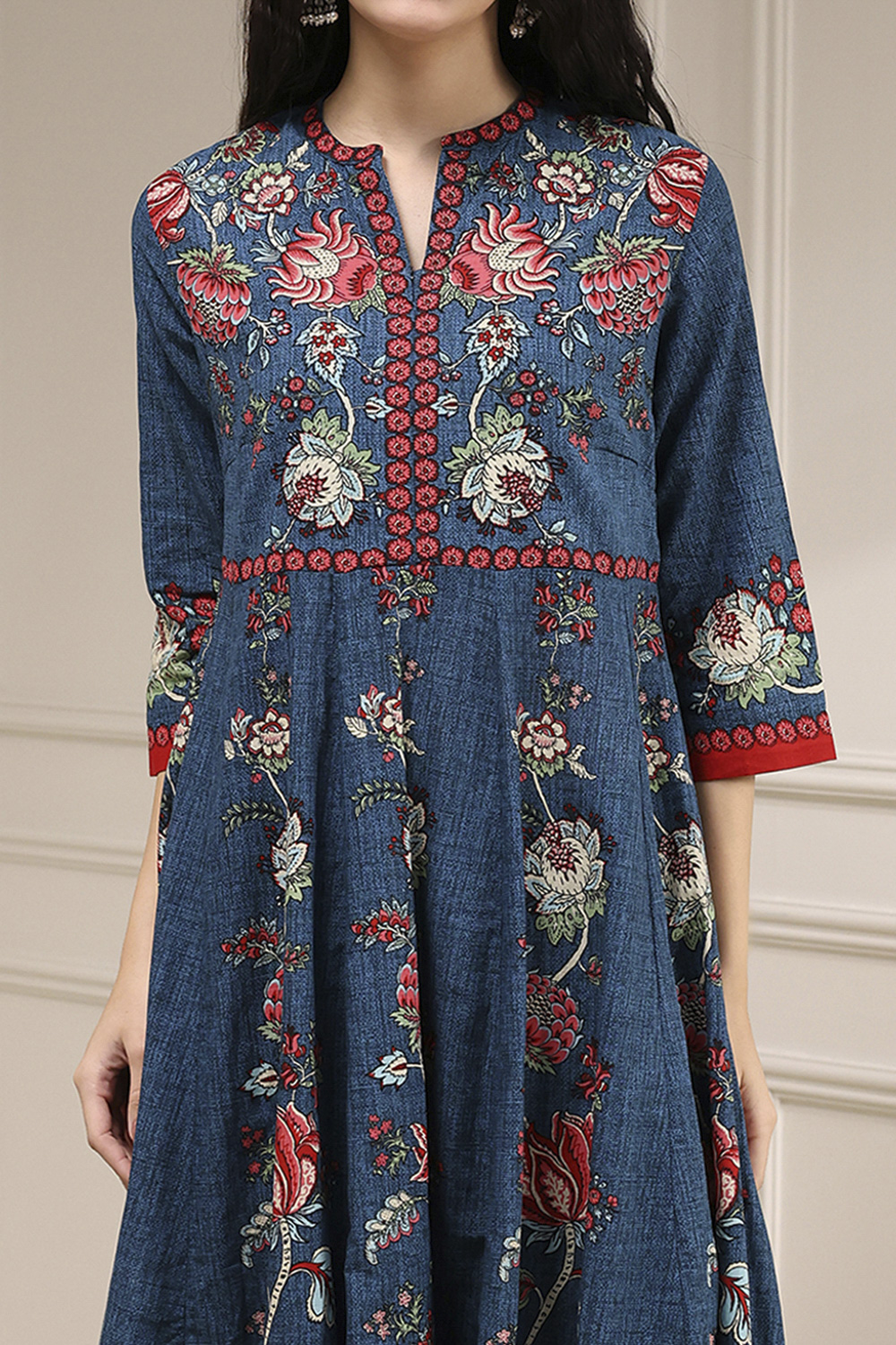 Blue Cotton Printed Anarkali Suit Set image number 1