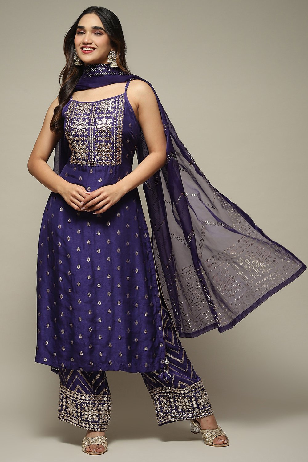 Purple Viscose Asymmetric Printed Kurta Palazzo Suit Set image number 7