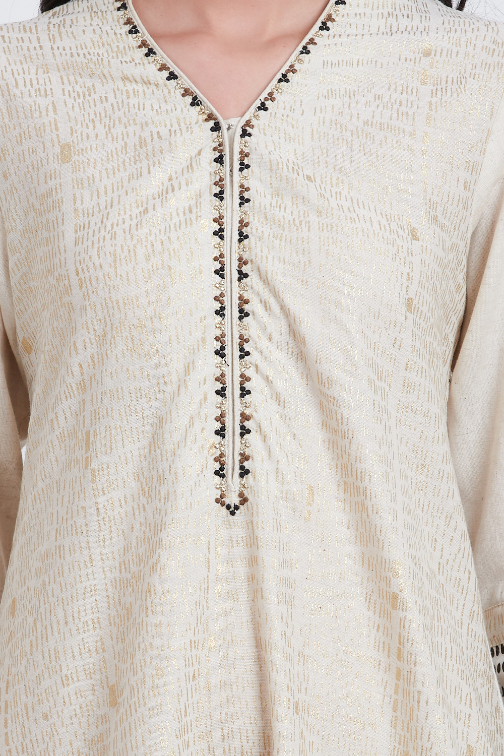 Off White Cotton Flax A-Line Printed Kurta image number 1