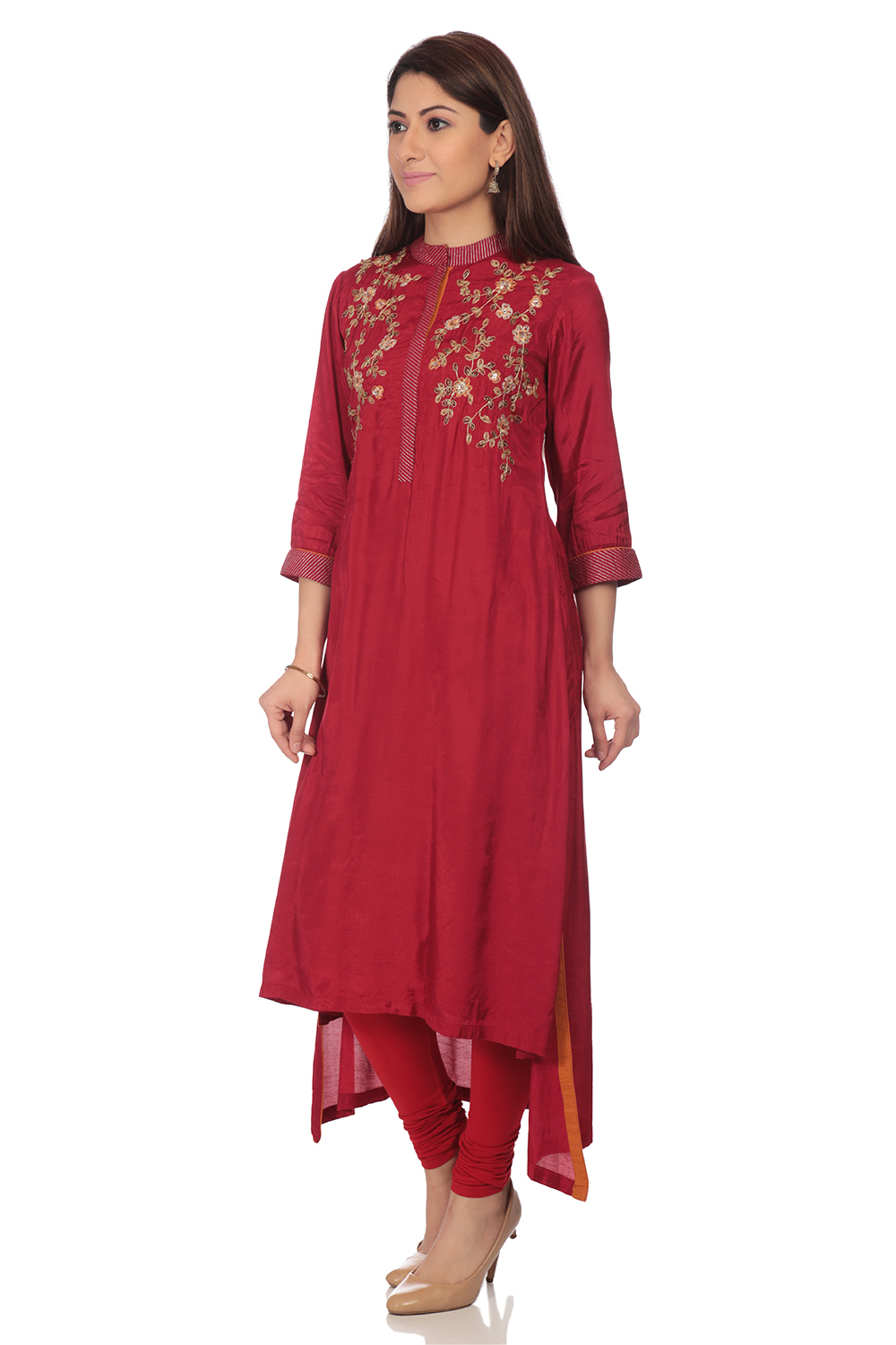 Red Viscose Straight Printed Kurta image number 3