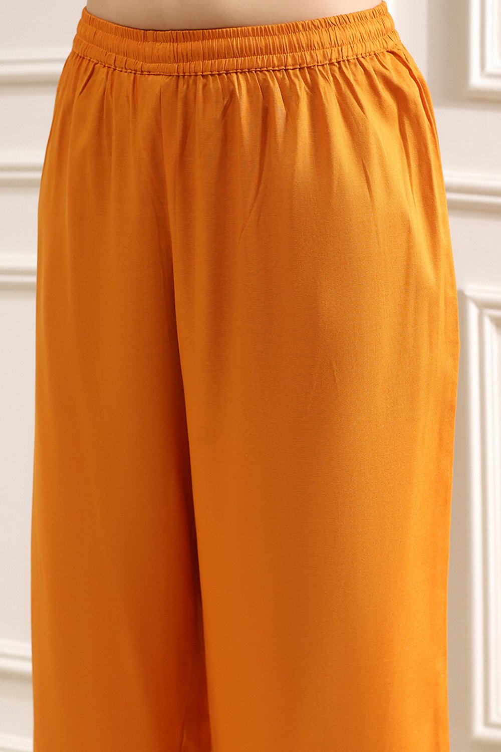 Orange Solid Straight Suit Set image number 2