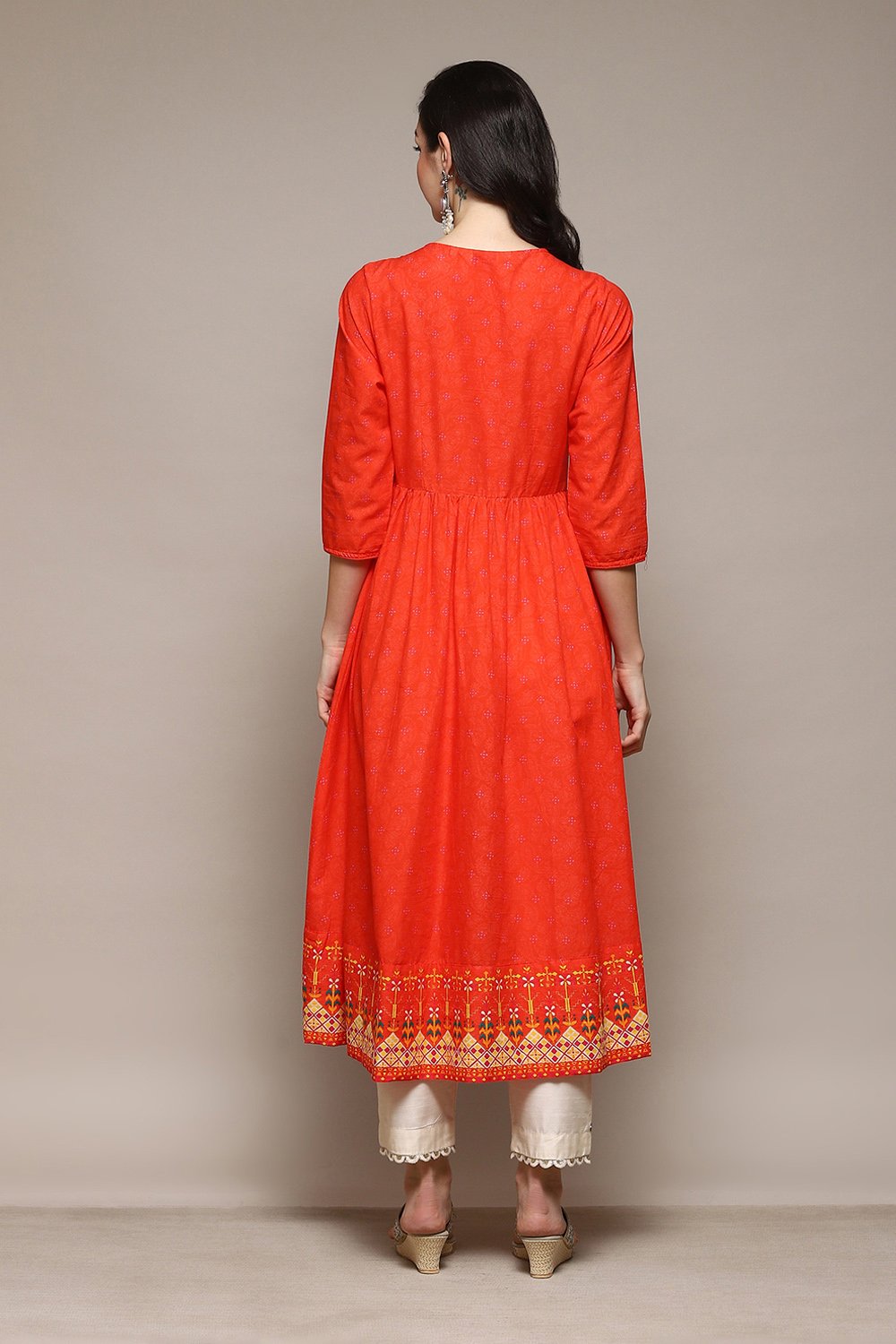Red Cotton A-Line Printed Kurta image number 4
