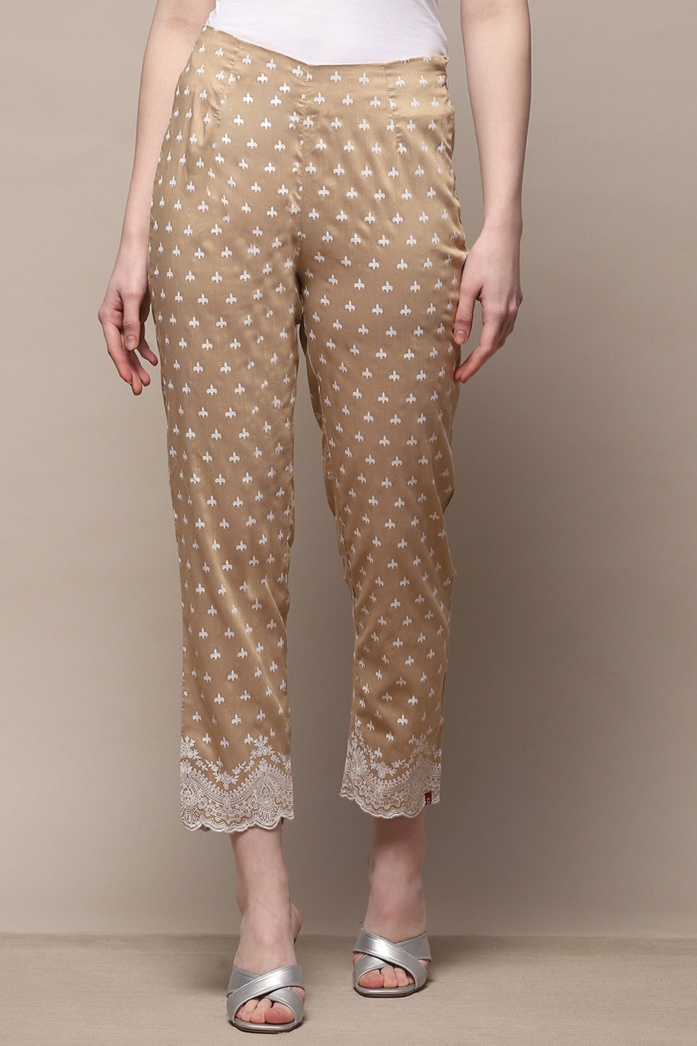 Gold Viscose Printed Narrow Pant image number 5