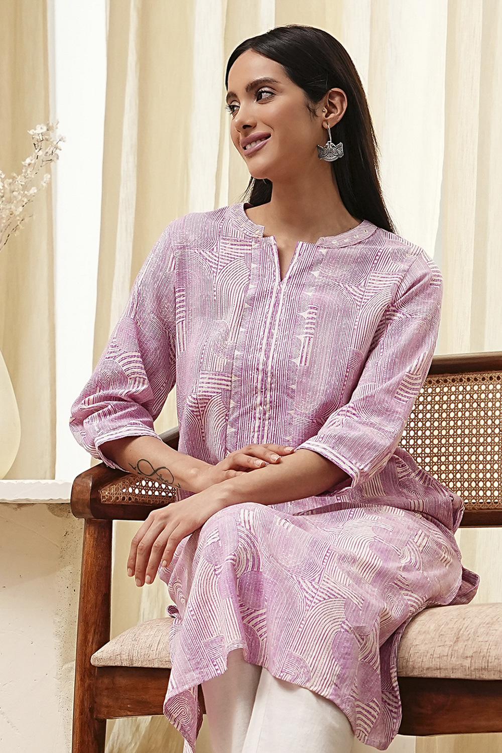 Yellow Cotton Printed Straight Kurta image number 5
