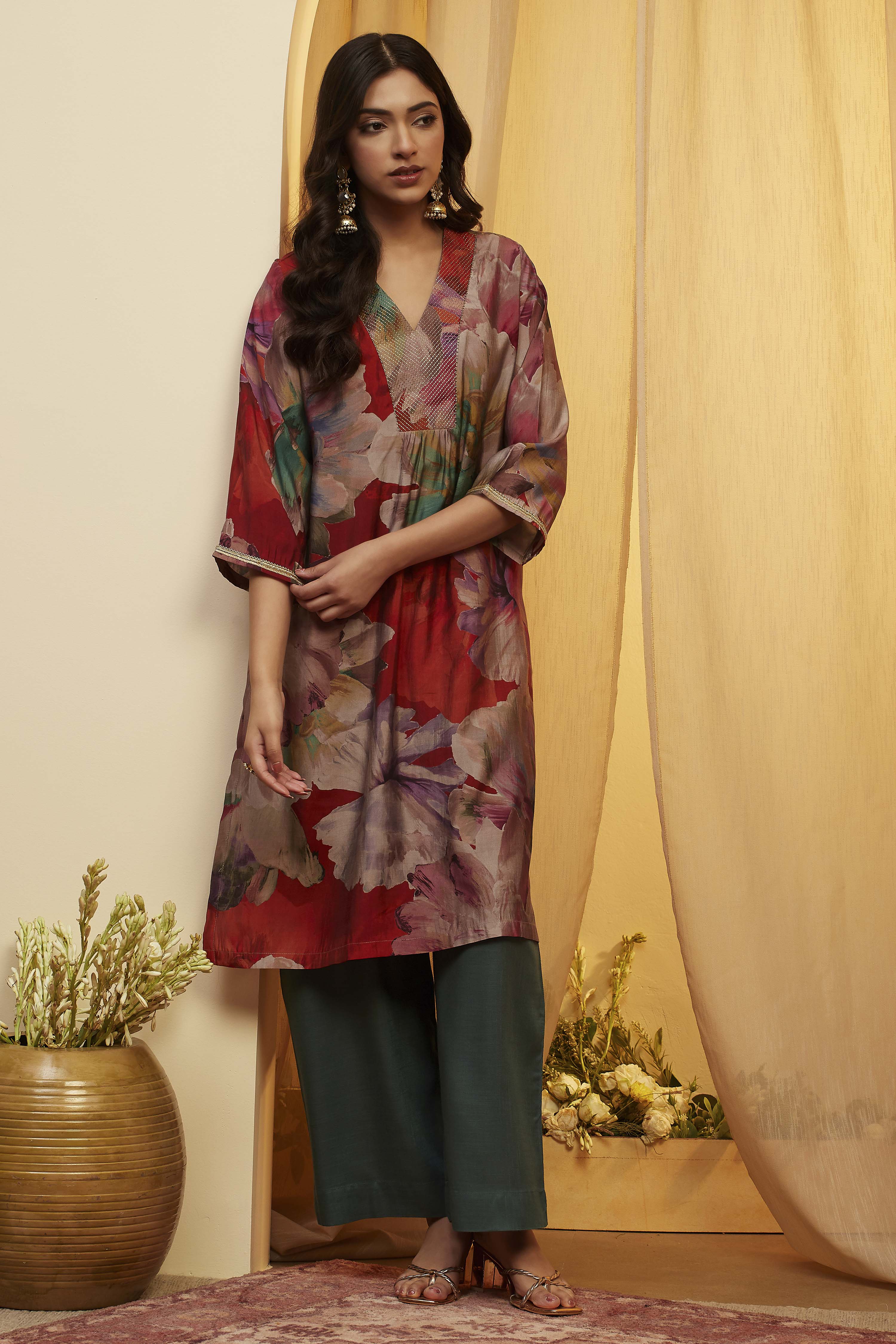 Rust Poly Viscose Straight Kurta image number 0