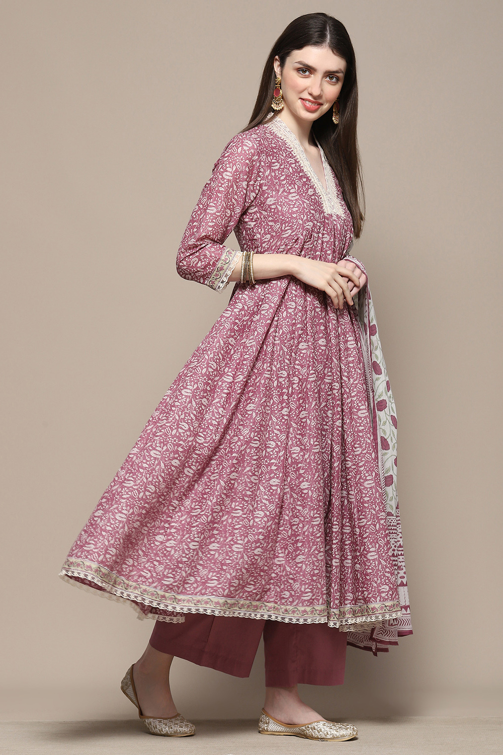 Pink Cotton Anarkali Suit Set image number 6